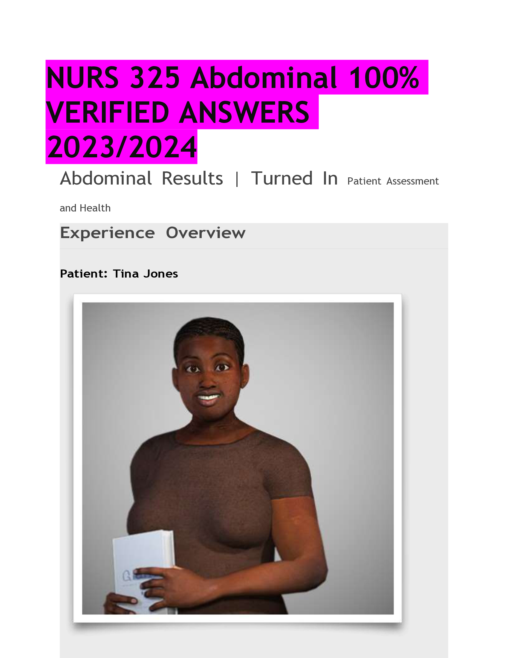 NURS 325 Abdominal VERIFIED ANSWERS  2023,2024