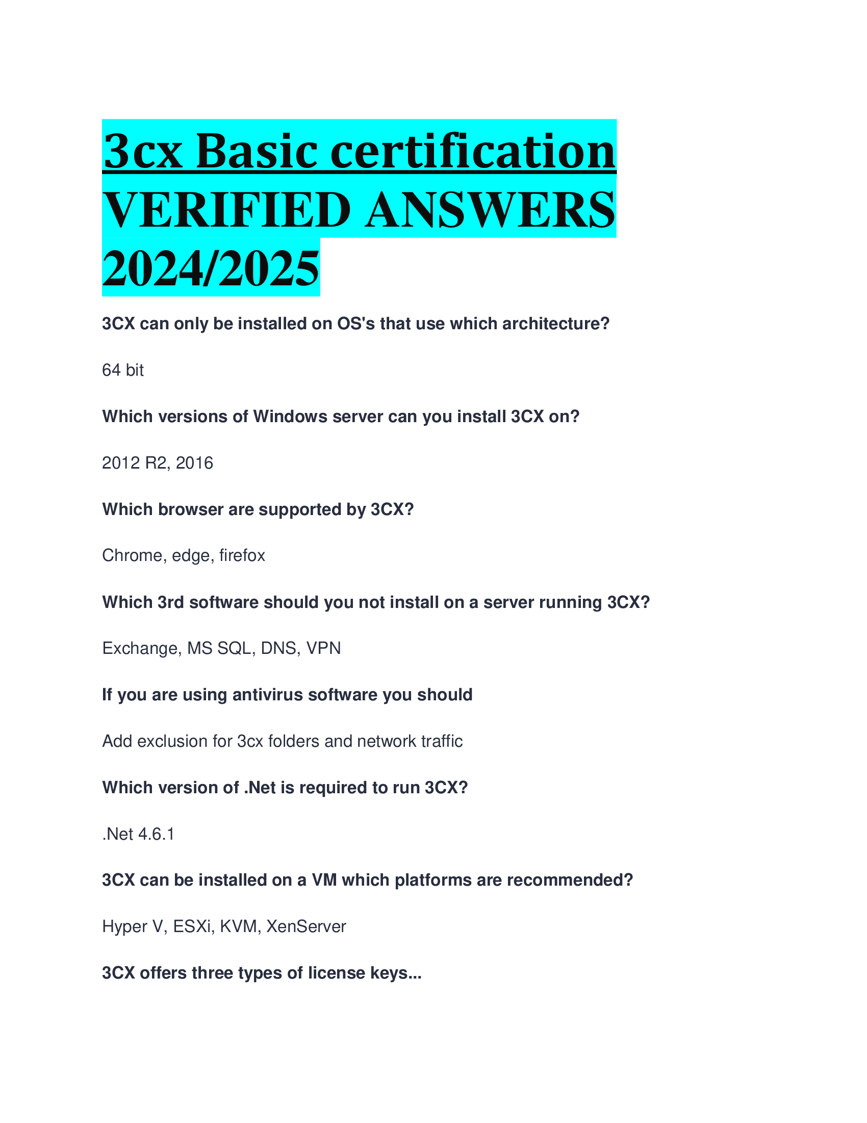 3cx Basic certification VERIFIED ANSWERS  20242026