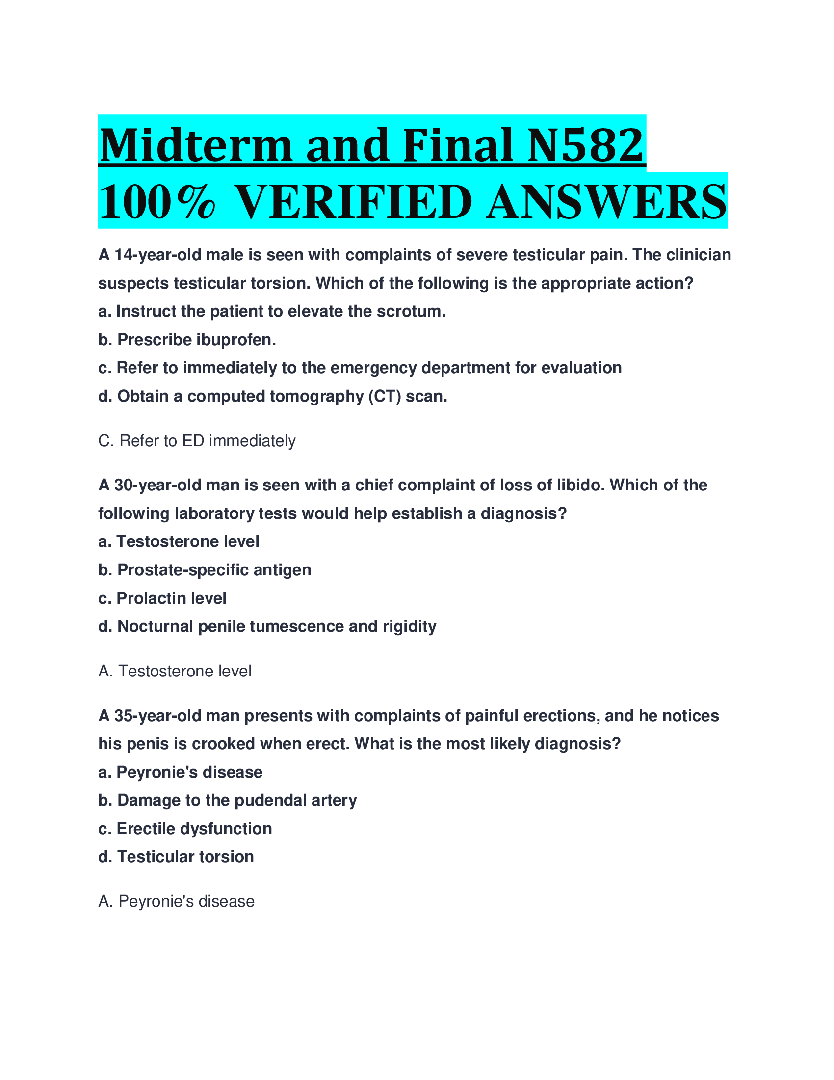 Midterm and Final N582 VERIFIED ANSWERS