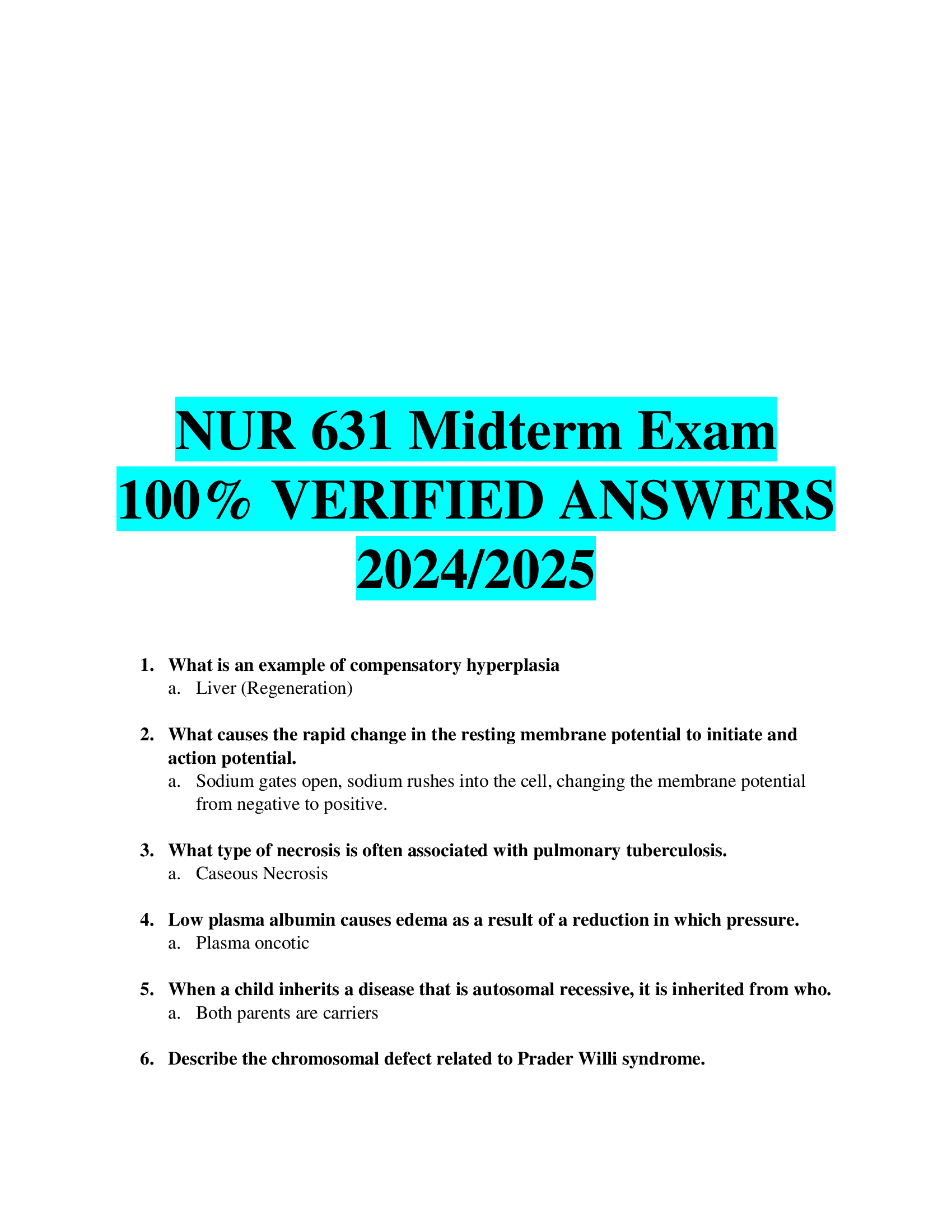 NUR 631 Midterm Exam VERIFIED ANSWERS  20242026
