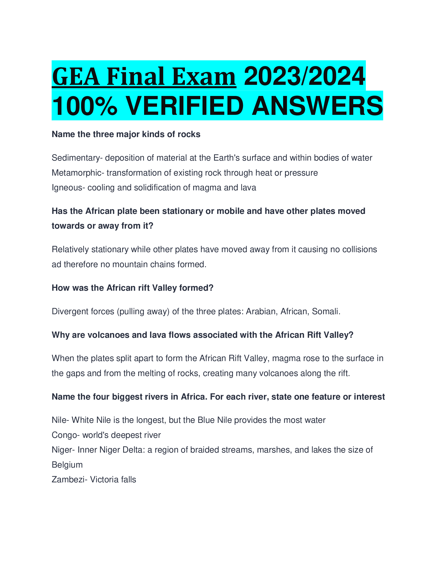 GEA Final Exam 2023,2024  VERIFIED ANSWERS
