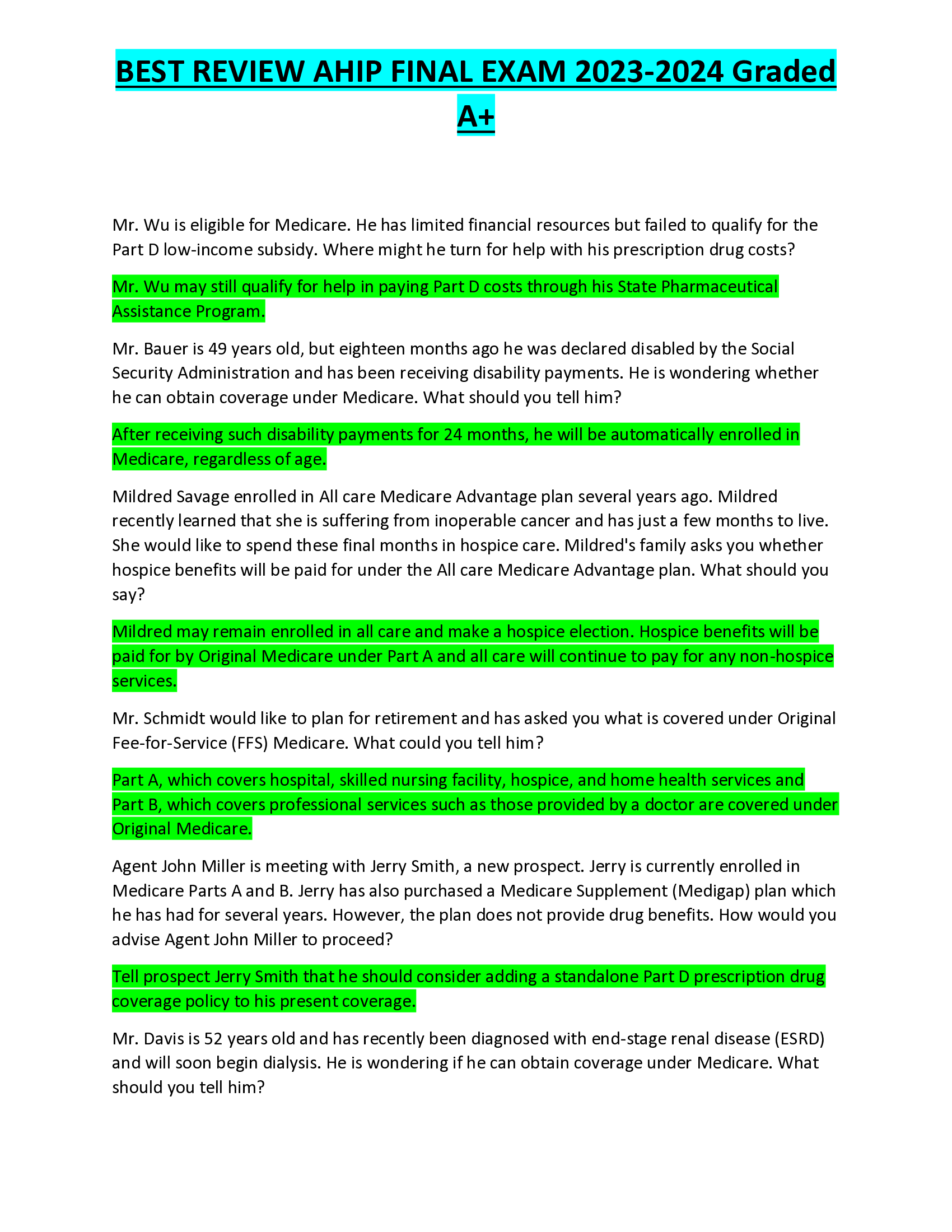 BEST REVIEW AHIP FINAL EXAM 2023-2024 Graded A