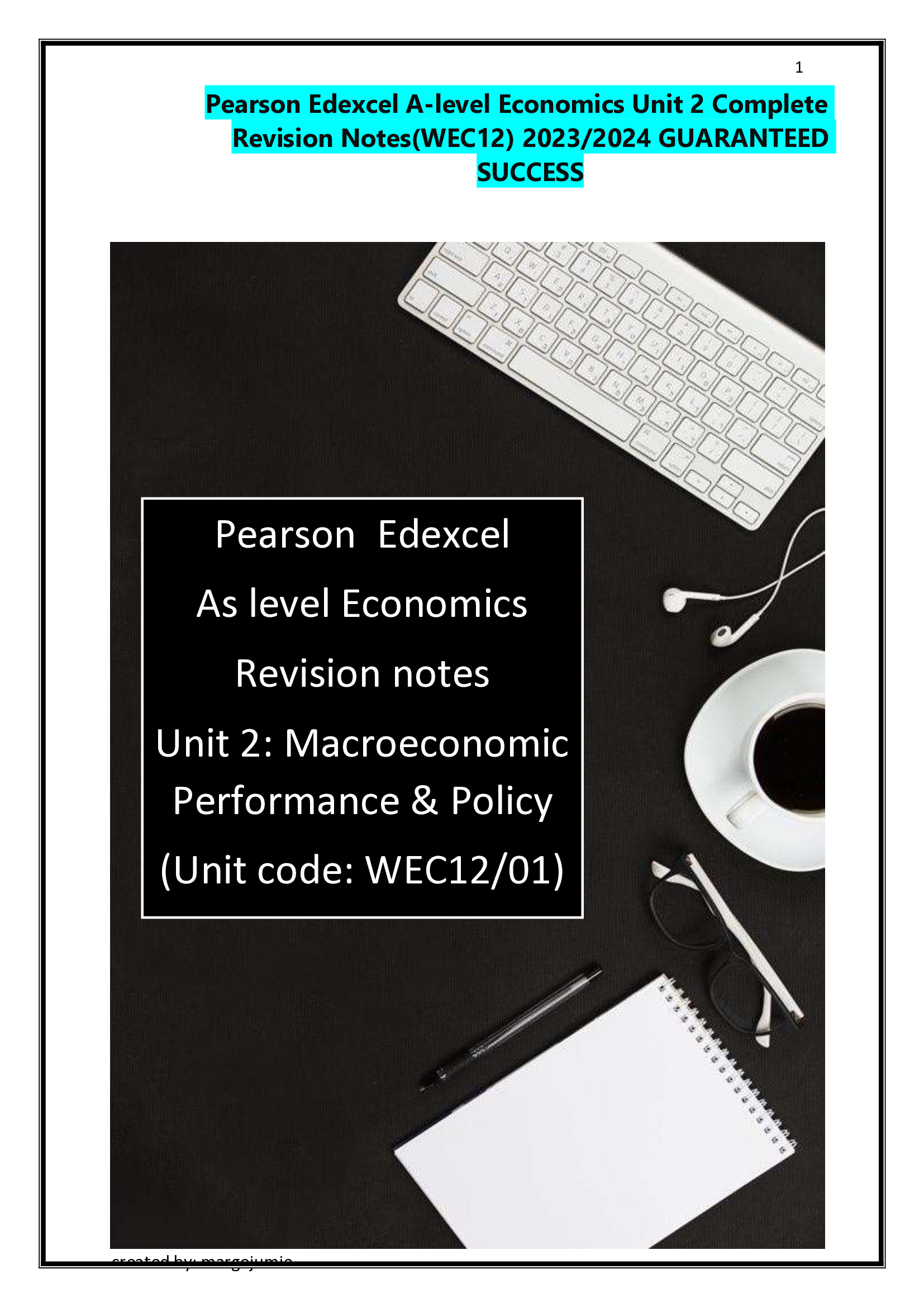 Pearson Edexcel A-level Economics Unit 2 Complete  Revision Notes(WEC12) 2023,2024 GUARANTEED  SUCCESS