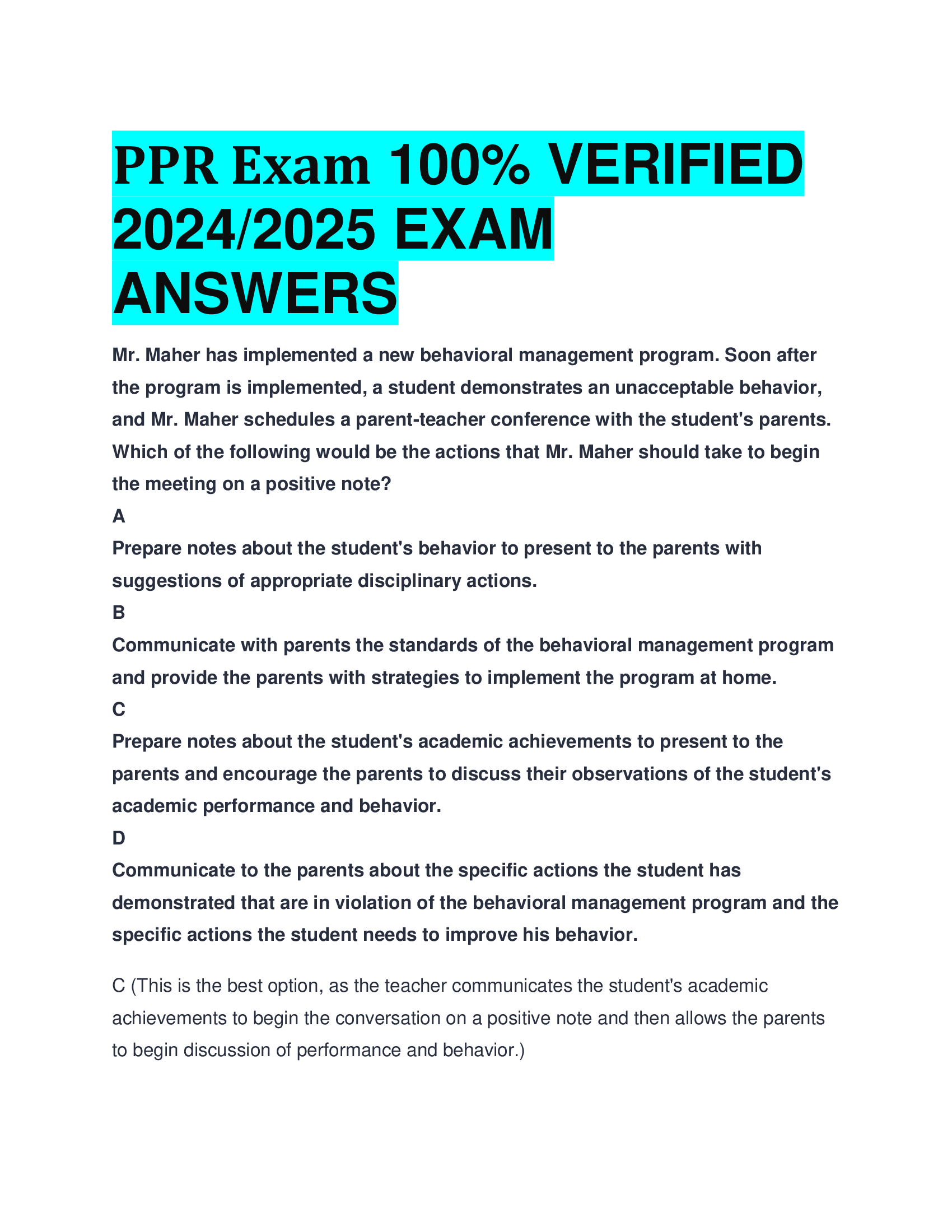 PPR Exam VERIFIED  20242026 EXAM  ANSWERS