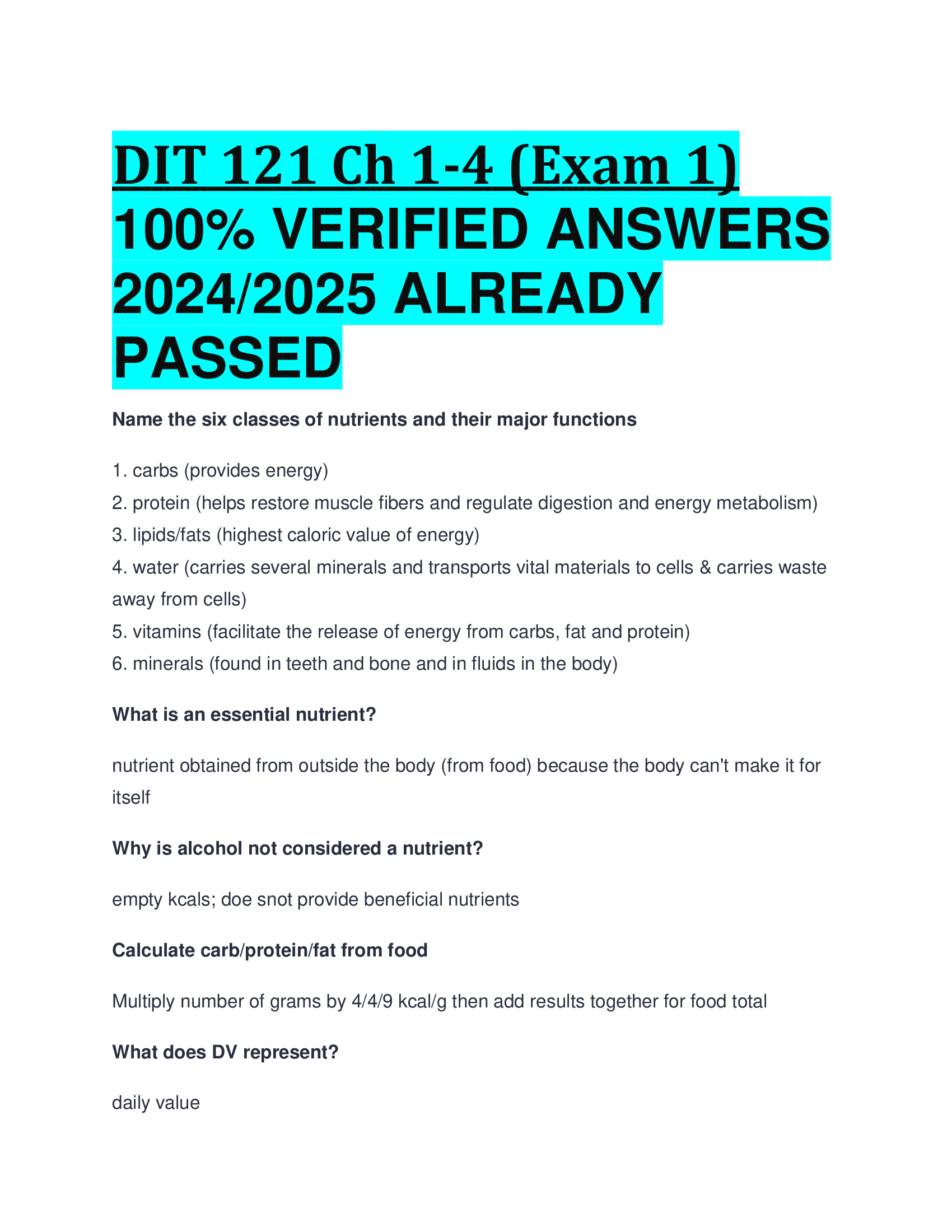 DIT 121 Ch 1-4 (Exam 1) VERIFIED ANSWERS  20242026 ALREADY  PASSED