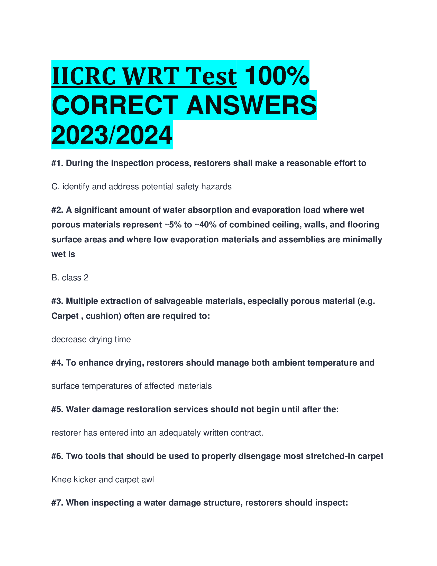 IICRC WRT Test  CORRECT ANSWERS  2023,2024