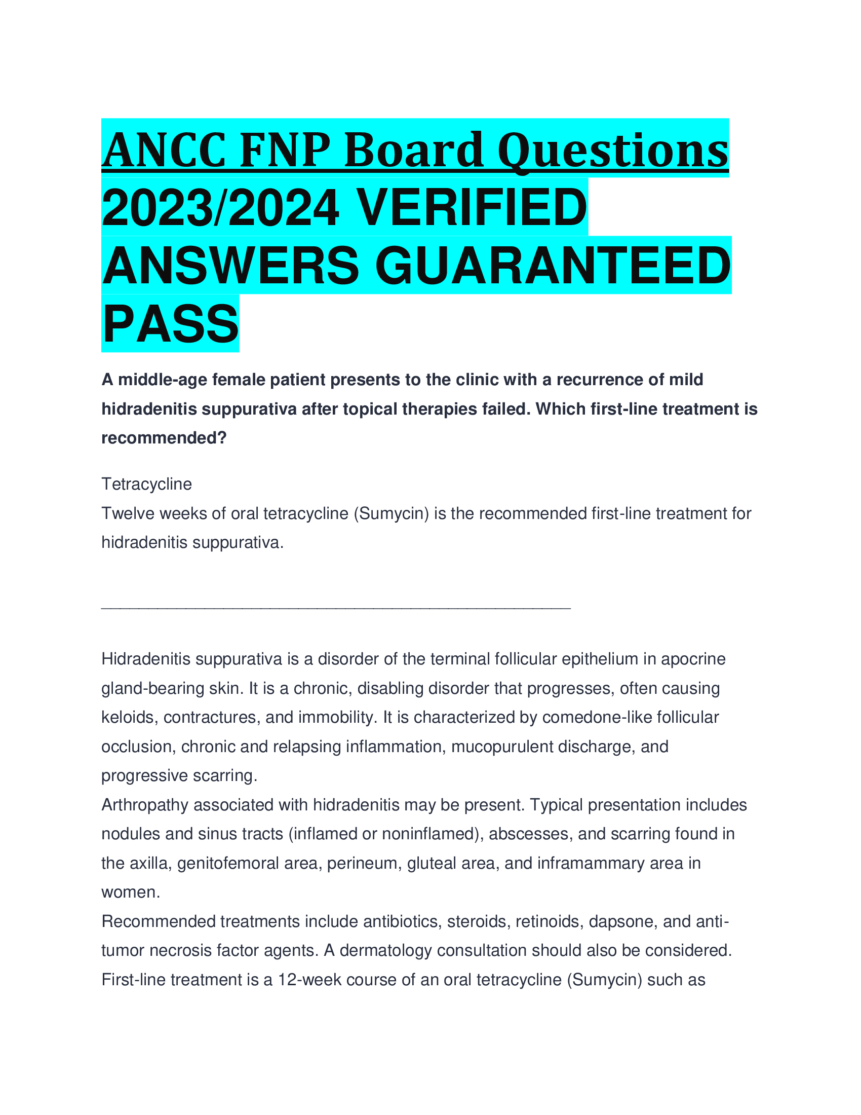 ANCC FNP Board Questions 2023,2024 VERIFIED  ANSWERS GUARANTEED  PASS