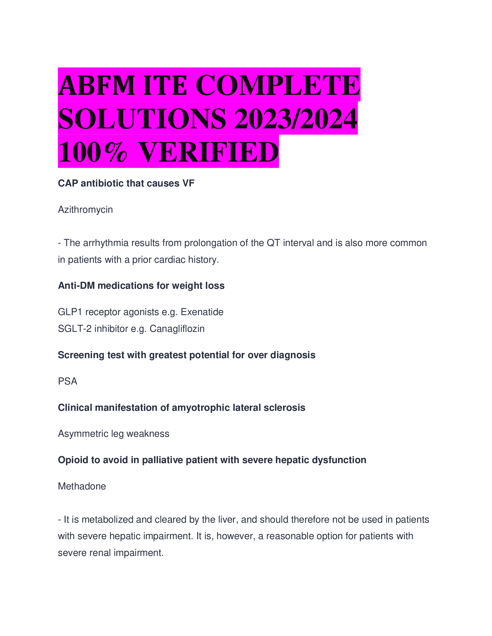 ABFM ITE COMPLETE  SOLUTIONS 2023,2024  VERIFIED