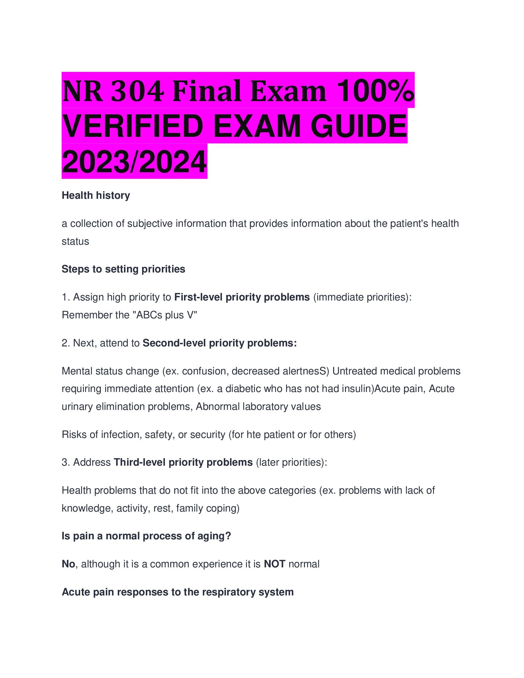 NR 304 Final Exam VERIFIED EXAM GUIDE  2023,2024