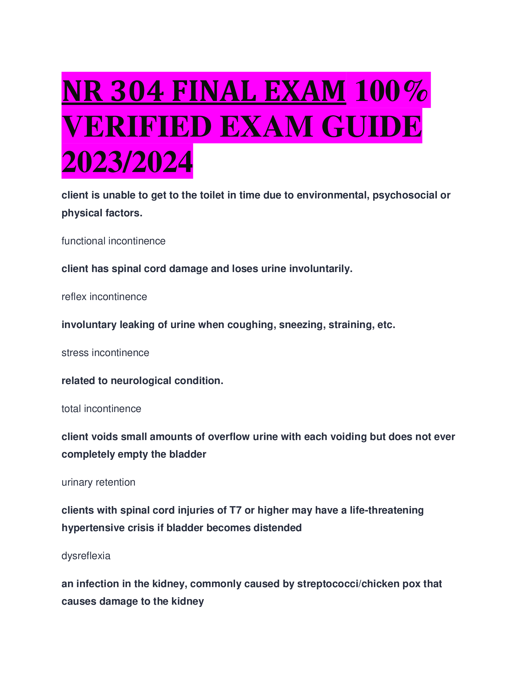 NR 304 FINAL EXAM VERIFIED EXAM GUIDE  2023,2024