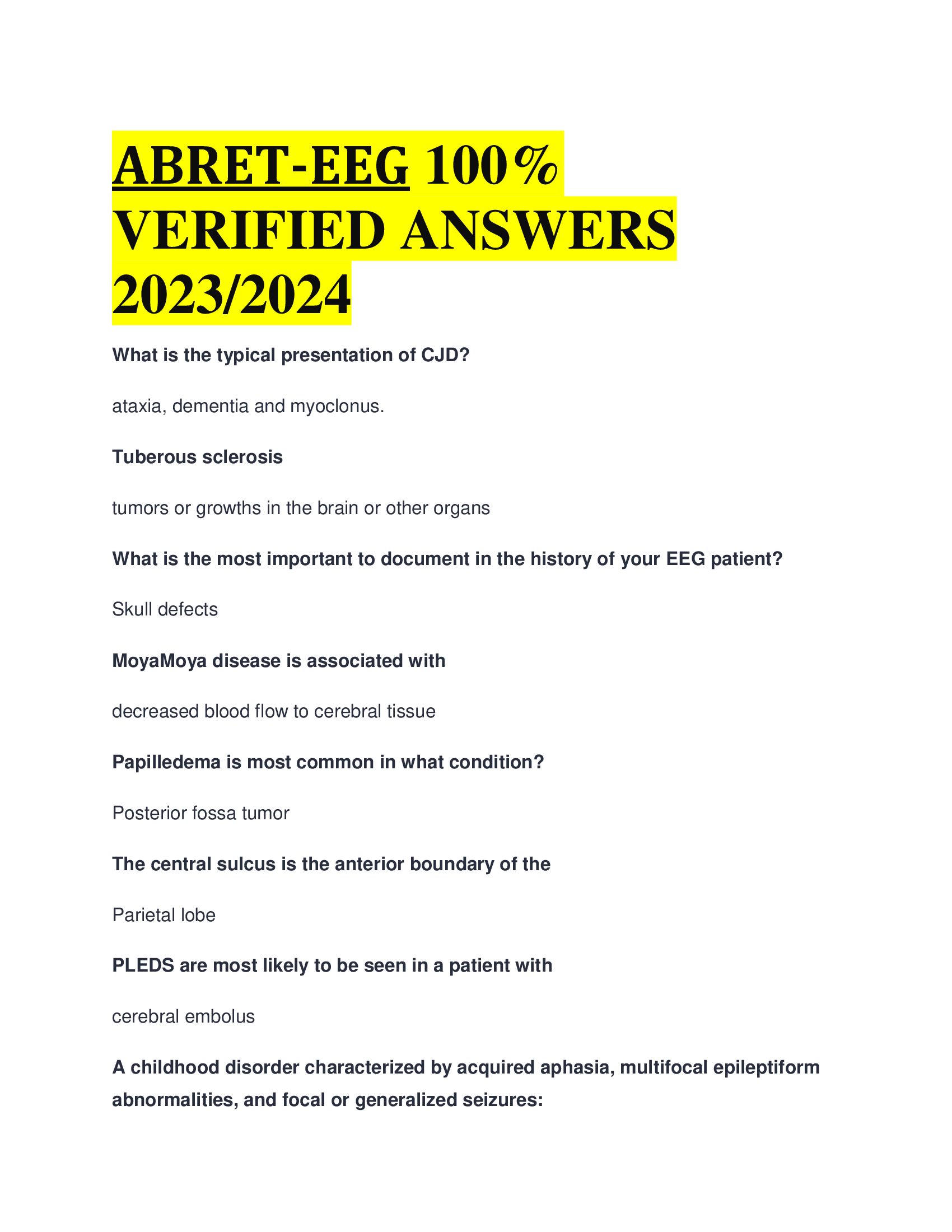ABRET-EEG  VERIFIED ANSWERS  2023,2024