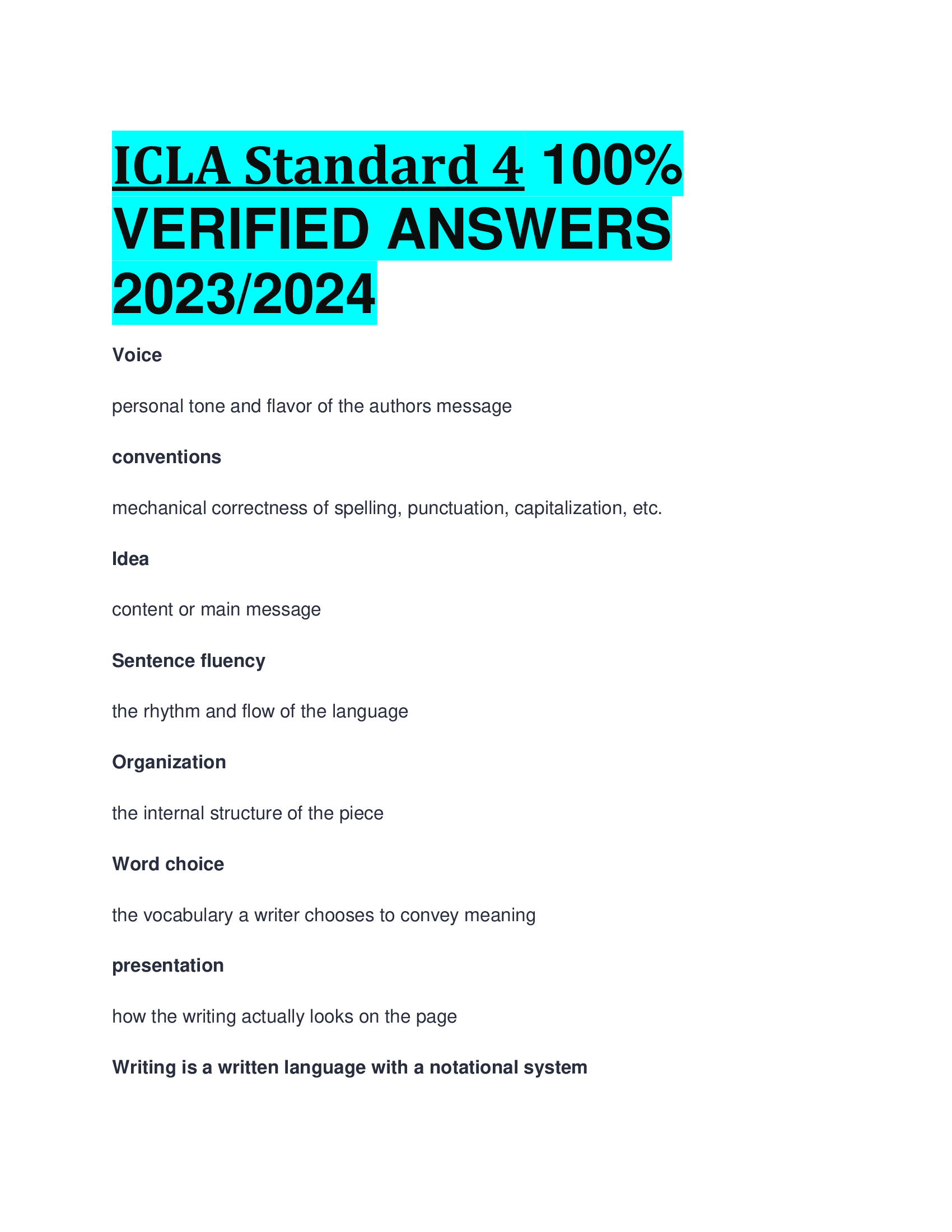 ICLA Standard 4 VERIFIED ANSWERS  2023,2024