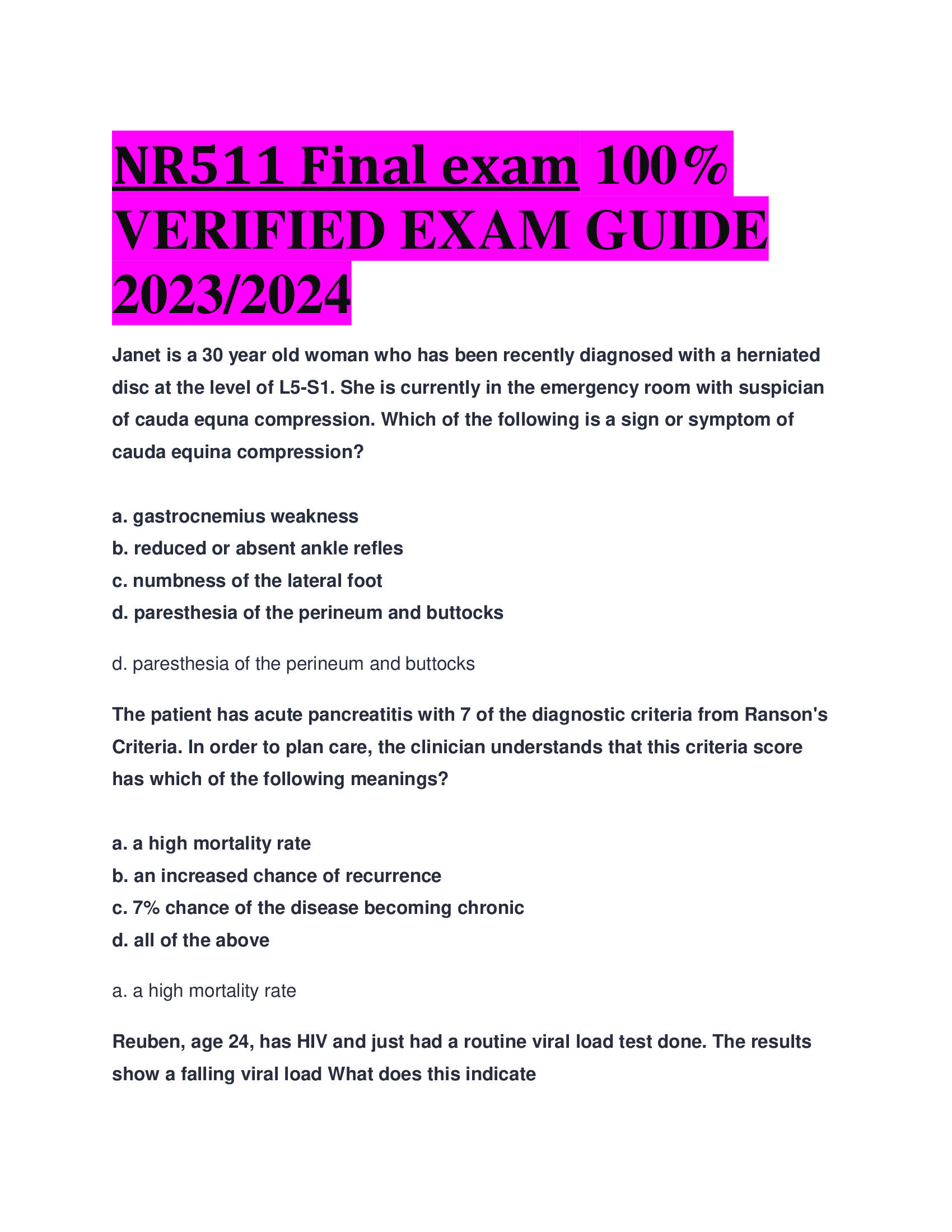 NR511 Final exam  VERIFIED EXAM GUIDE 2023,2024
