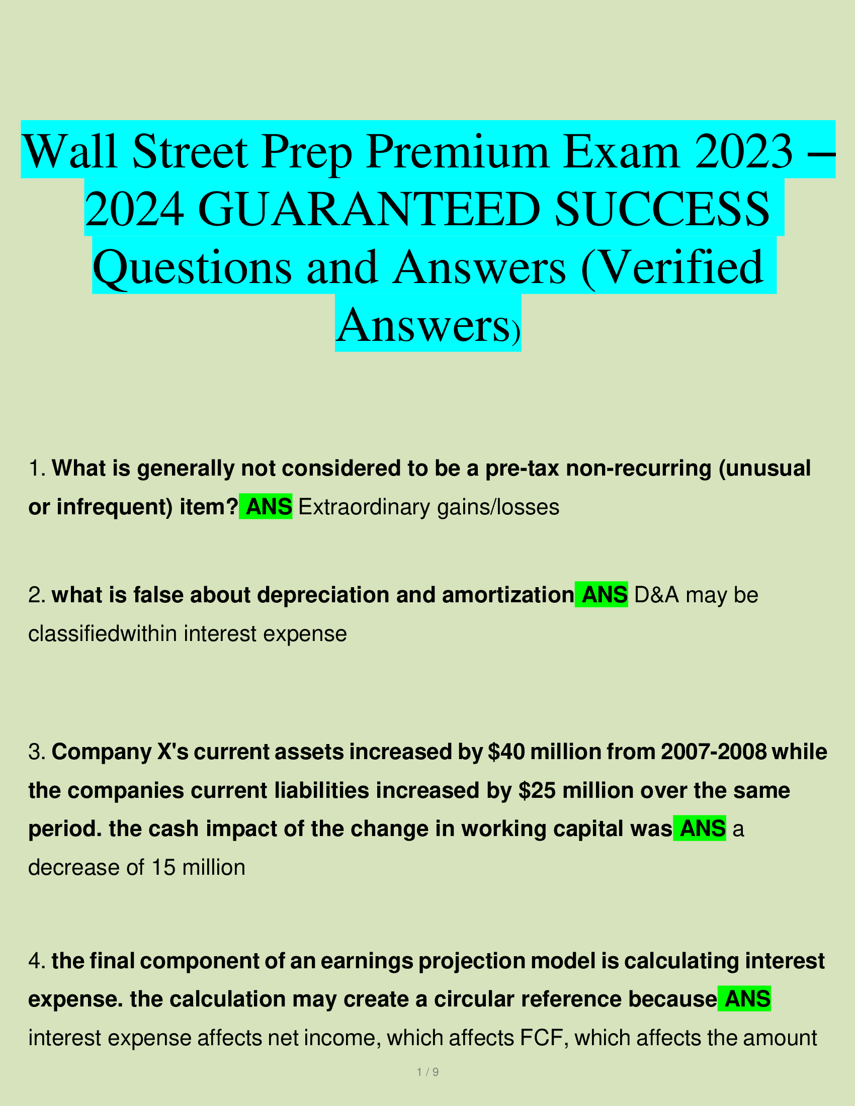 Wall Street Prep Premium Exam 2023 – 2024 GUARANTEED SUCCESS Questions and Answers (Verified  Answers)