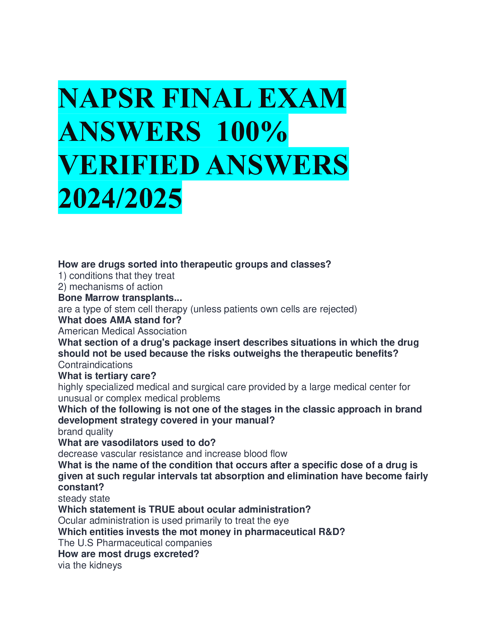 NAPSR FINAL EXAM  ANSWERS VERIFIED ANSWERS  2024, 2026