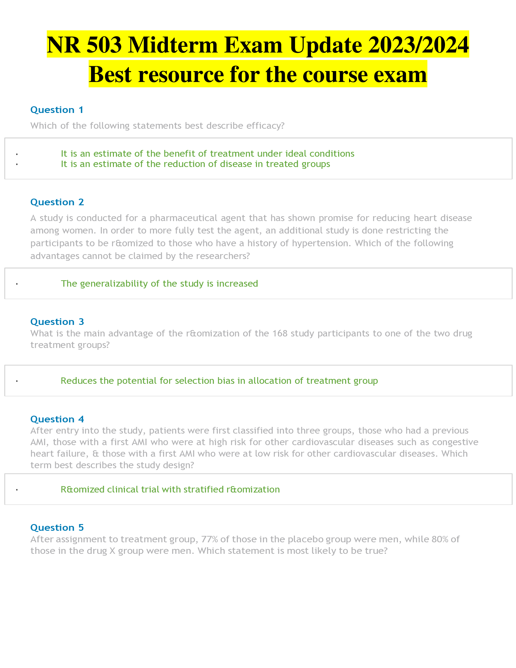 NR 503 Midterm Exam Update 2023,2024 Best resource for the course exam