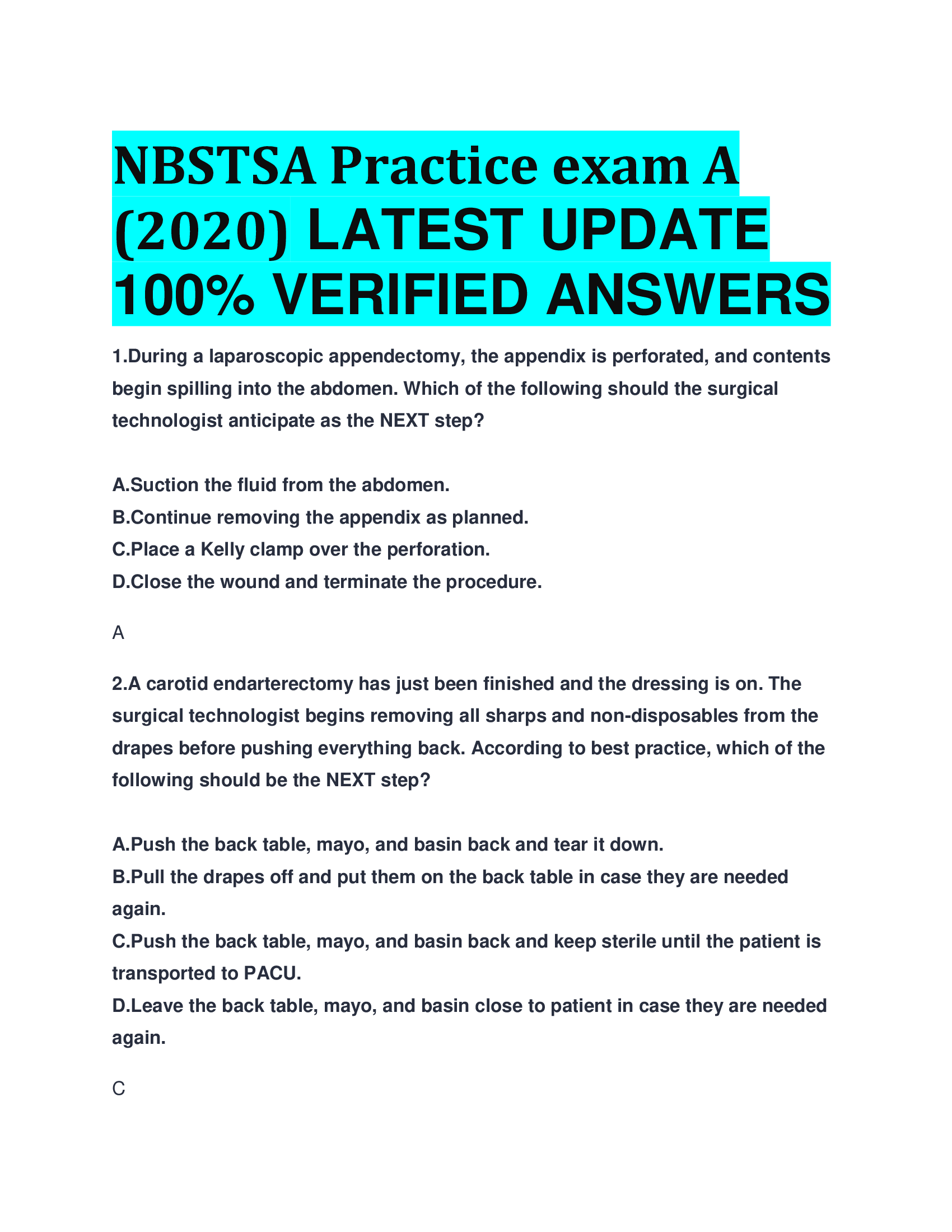 NBSTSA Practice exam A (2026) LATEST UPDATE  VERIFIED ANSWERS