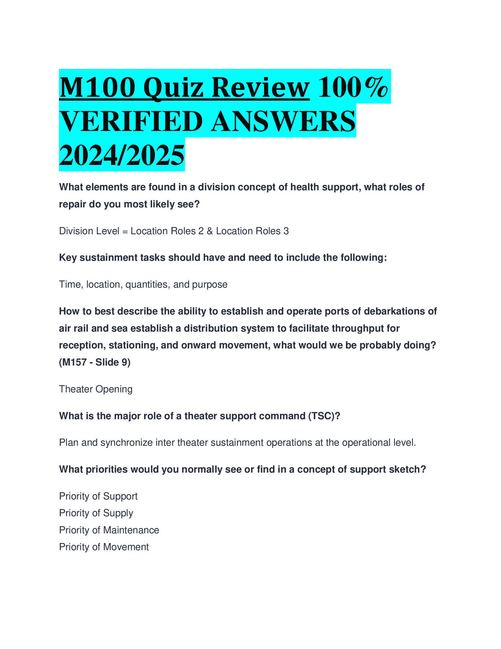 M100 Quiz Review VERIFIED ANSWERS  20242026