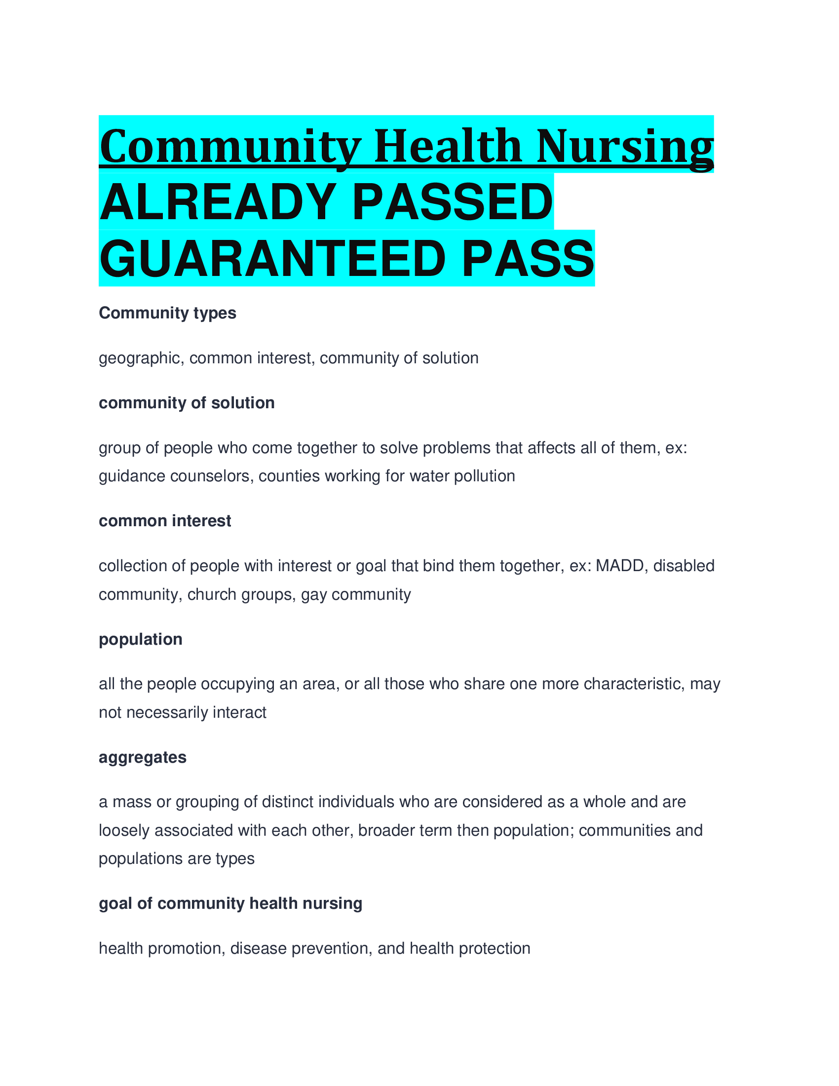 Community Health Nursing ALREADY PASSED  GUARANTEED PASS