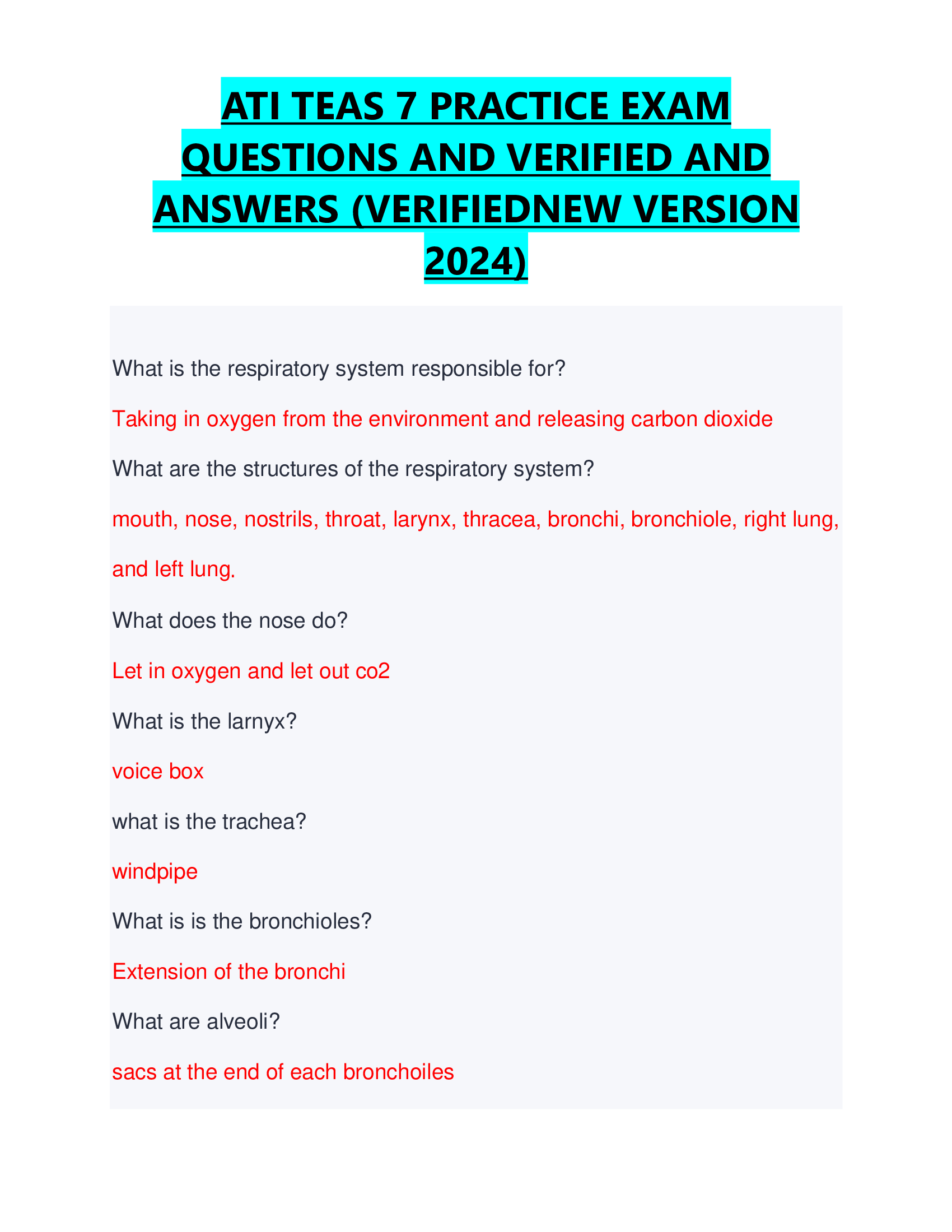 ATI TEAS 7 PRACTICE EXAM  QUESTIONS AND VERIFIED AND  ANSWERS (VERIFIEDNEW VERSION  2024)