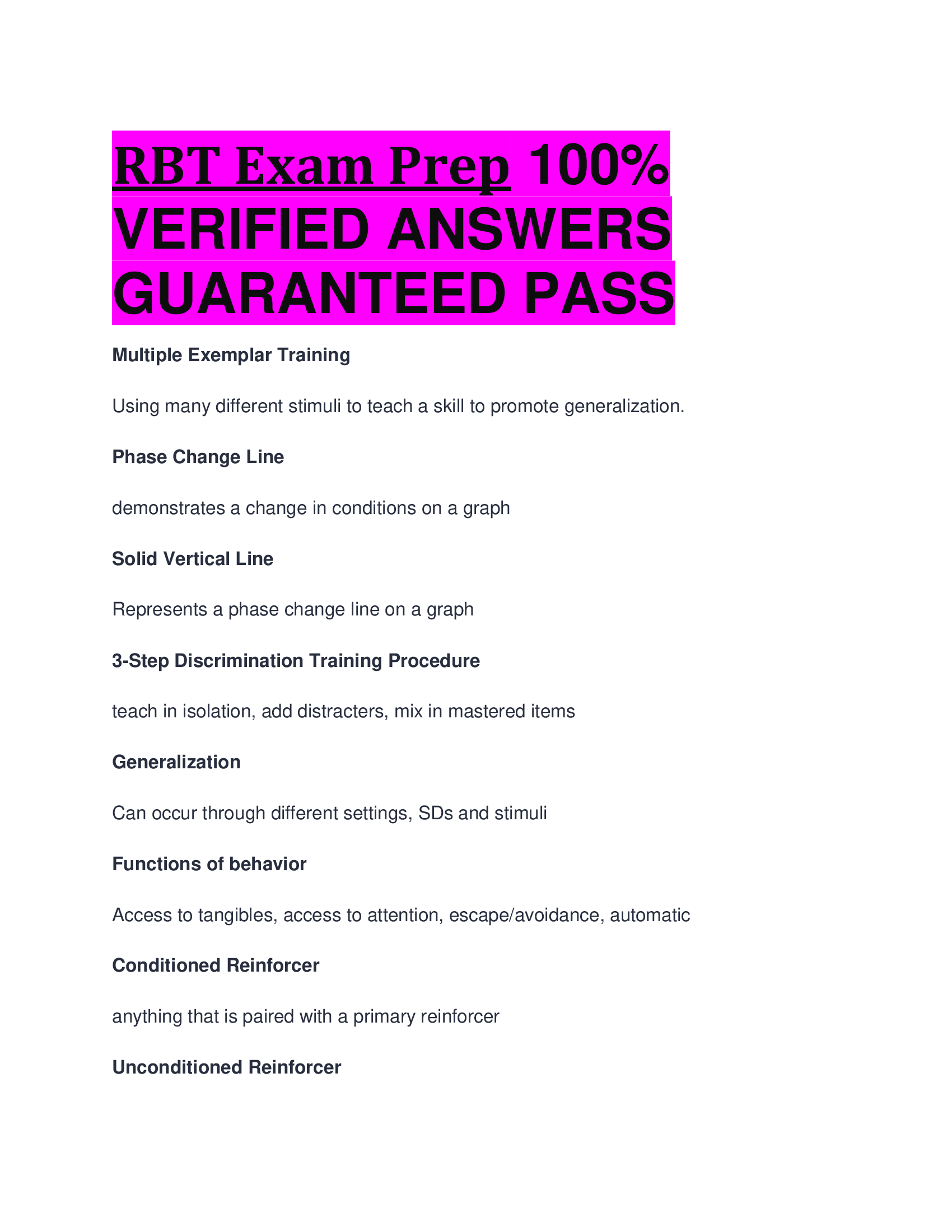 RBT Exam Prep VERIFIED ANSWERS  GUARANTEED PASS