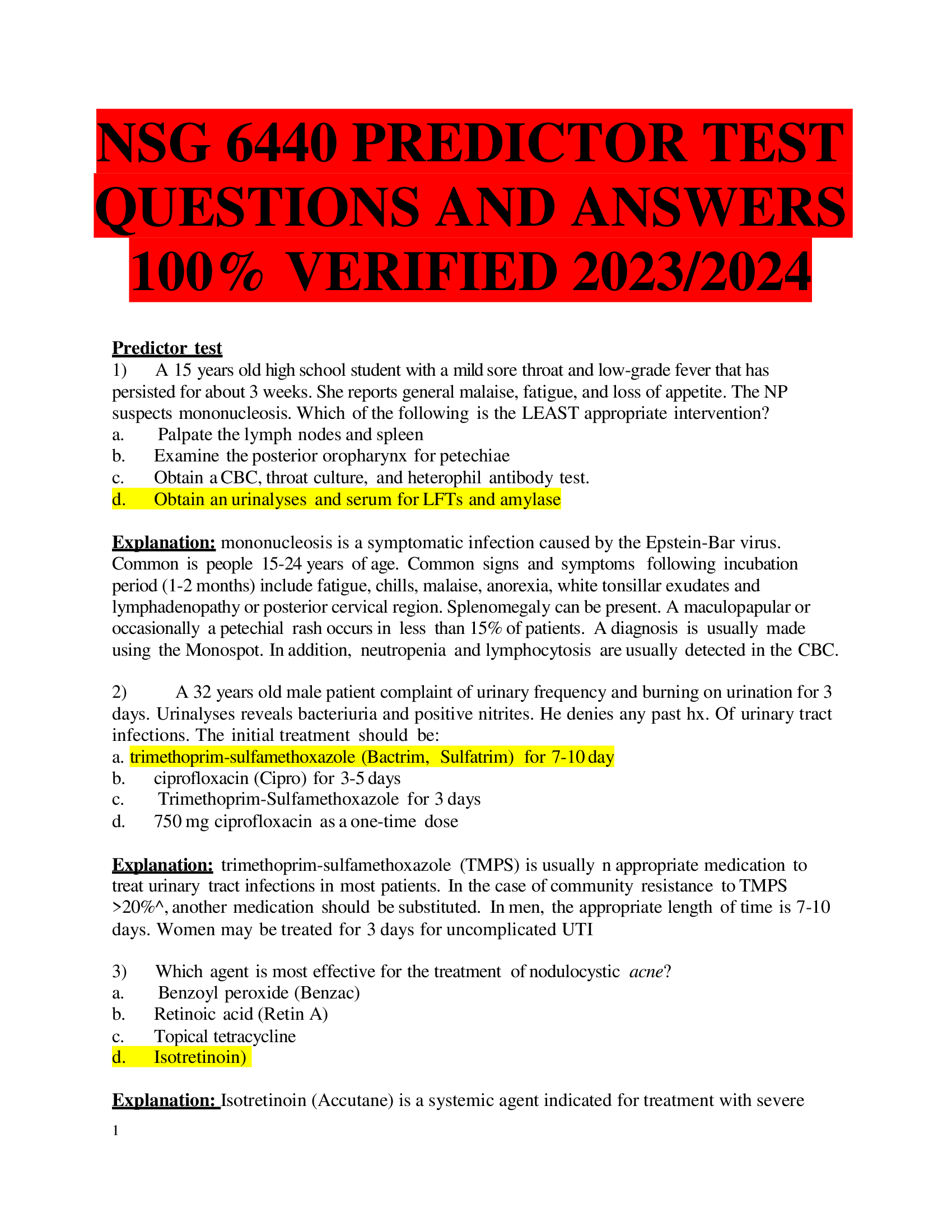 BEST REVIEW NSG 6440 PREDICTOR TEST  QUESTIONS AND ANSWERS 100 PERCENT VERIFIED 2023, 2024