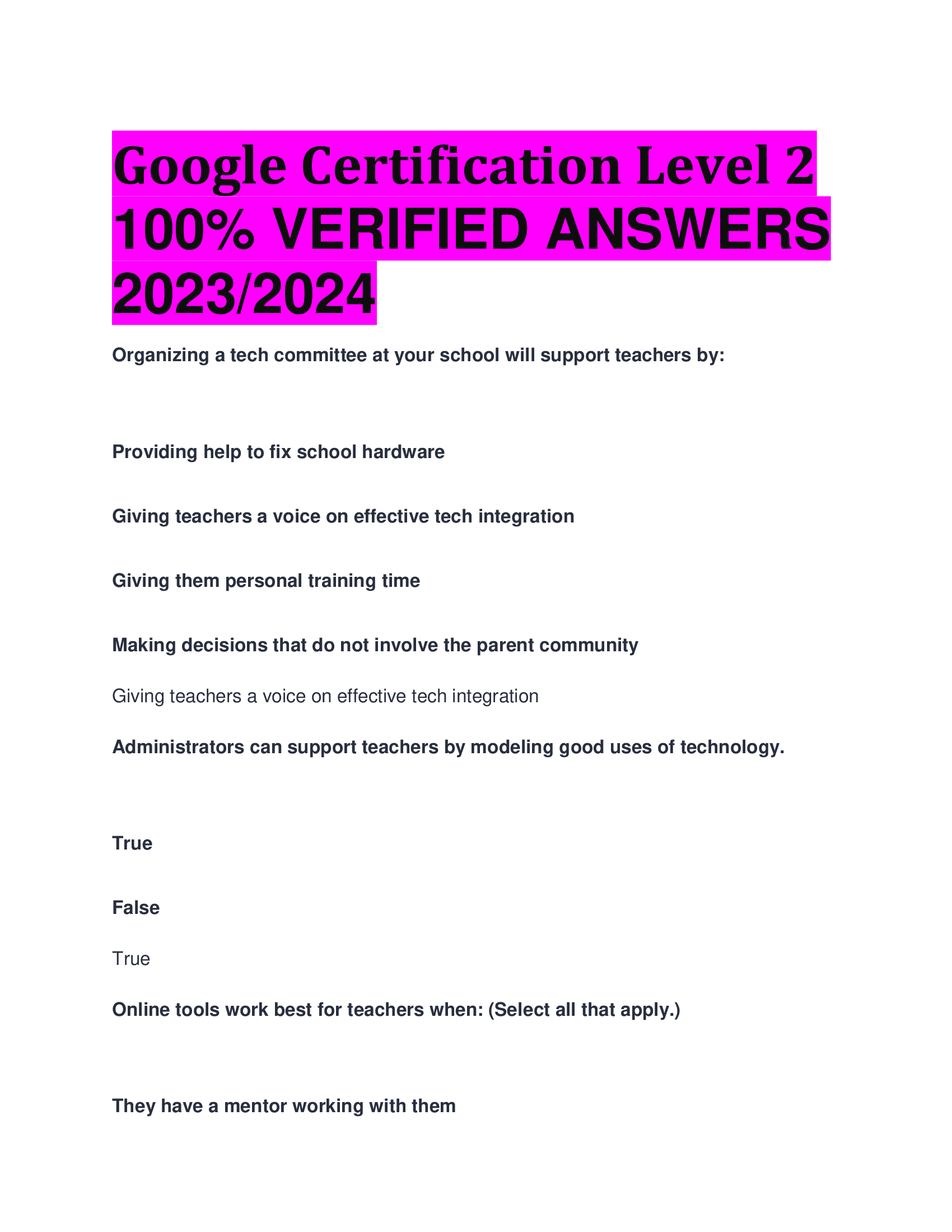 Google Certification Level 2 VERIFIED ANSWERS  2023,2024