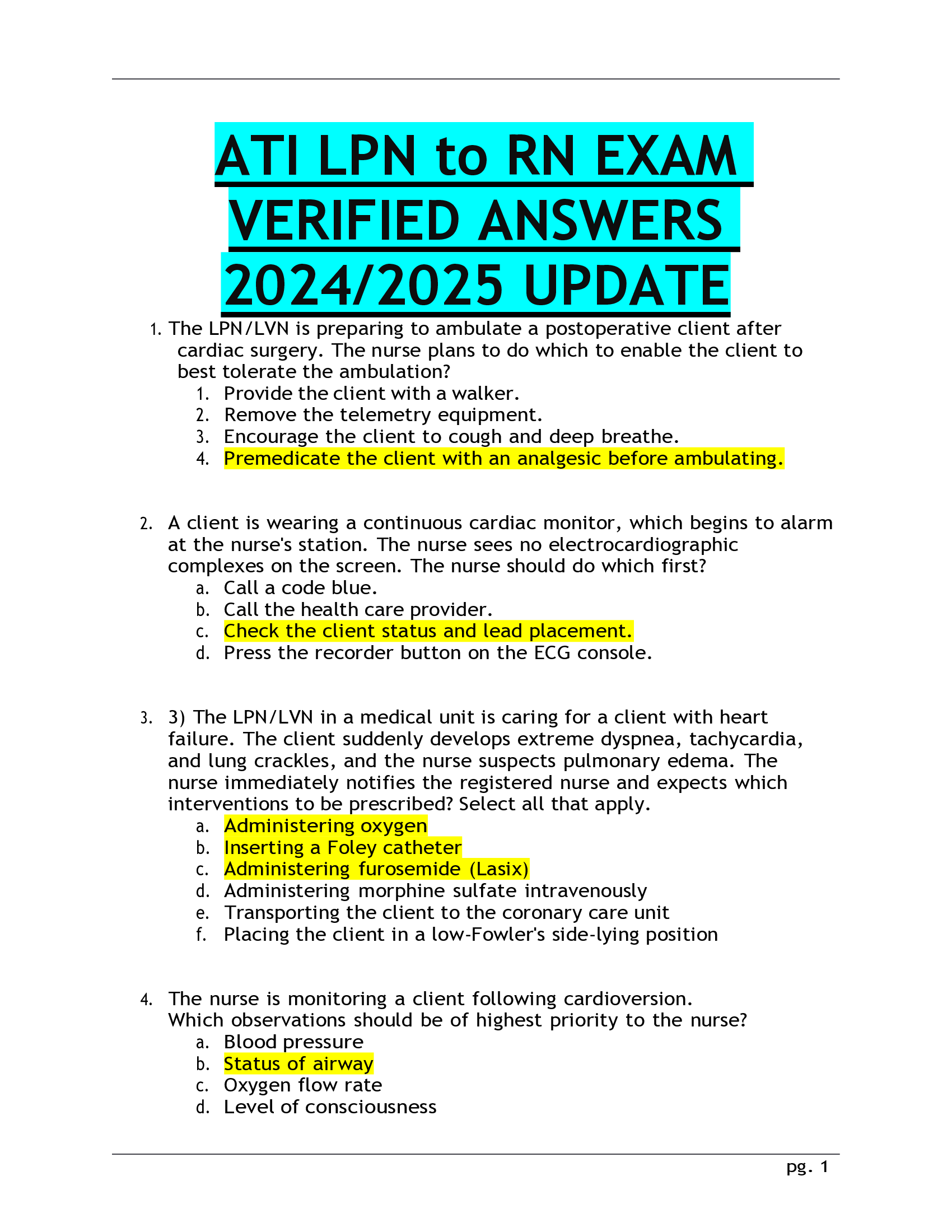 BEST REVIEW ATI LPN to RN EXAM  VERIFIED ANSWERS  2024, 2026 UPDATE