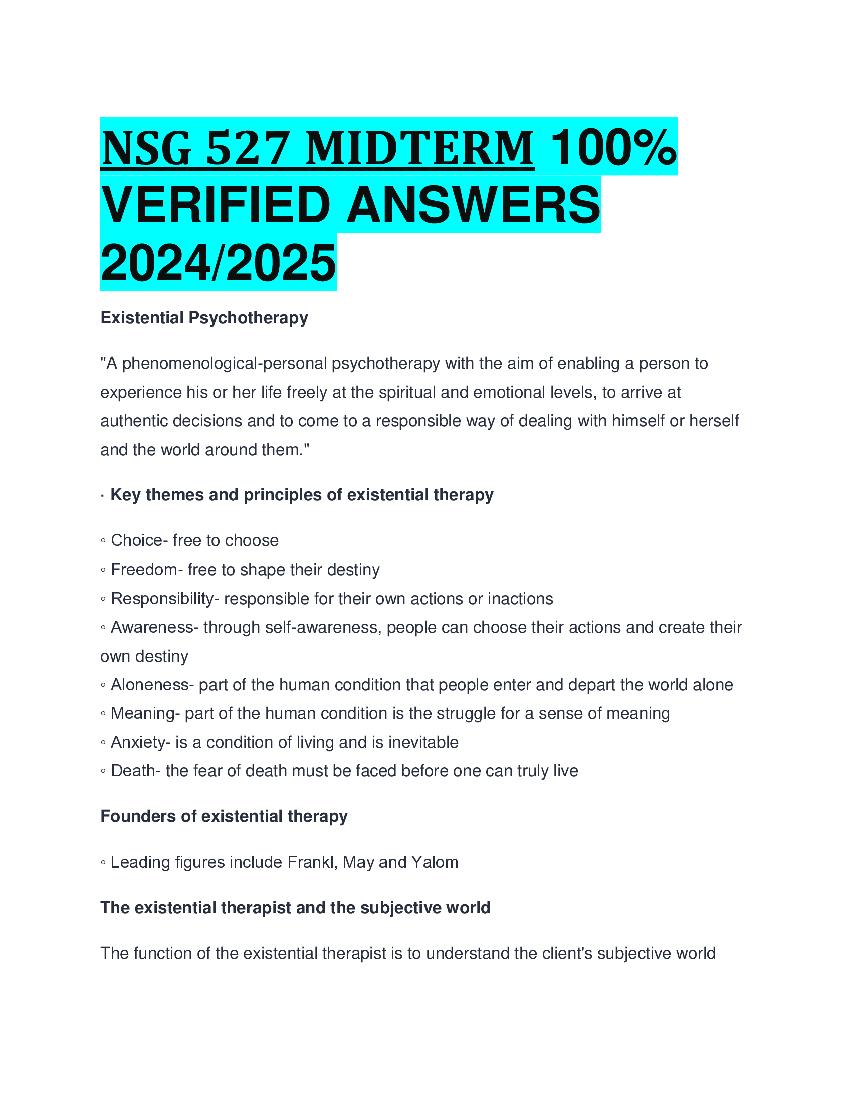 NSG 527 MIDTERM VERIFIED ANSWERS  20242026