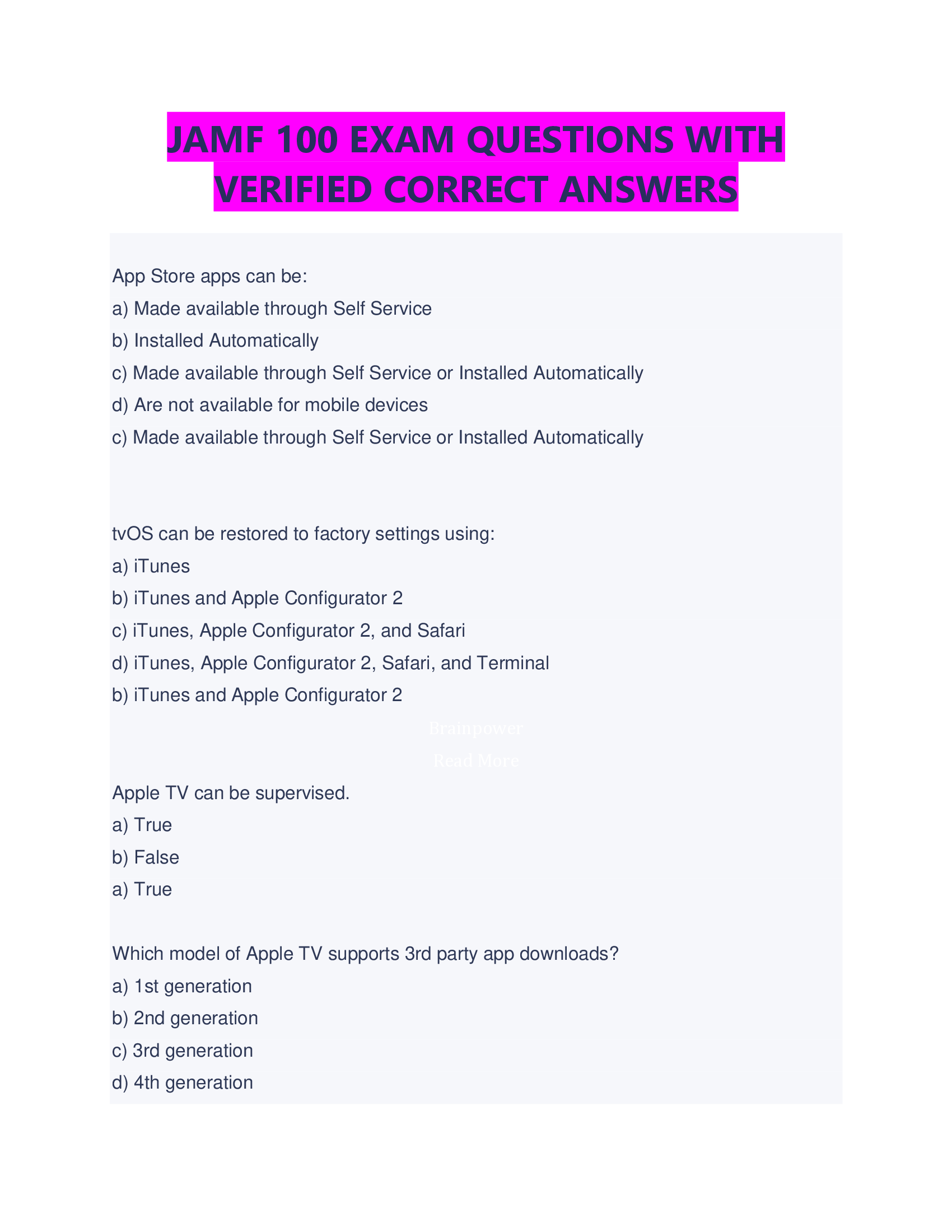 JAMF 100 EXAM QUESTIONS WITH  VERIFIED CORRECT ANSWERS