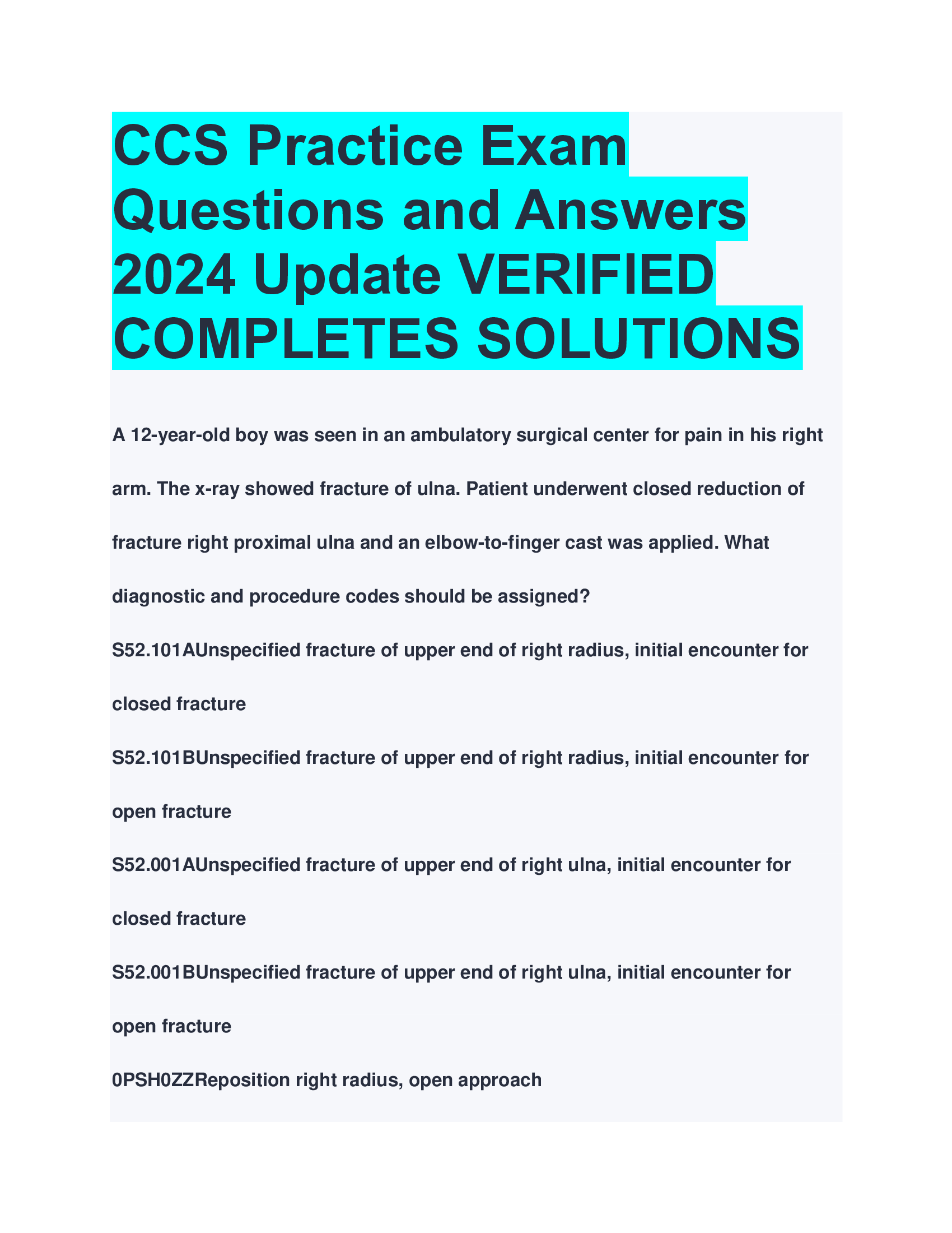 CCS Practice Exam  Questions and Answers  2024 Update VERIFIED  COMPLETES SOLUTIONS