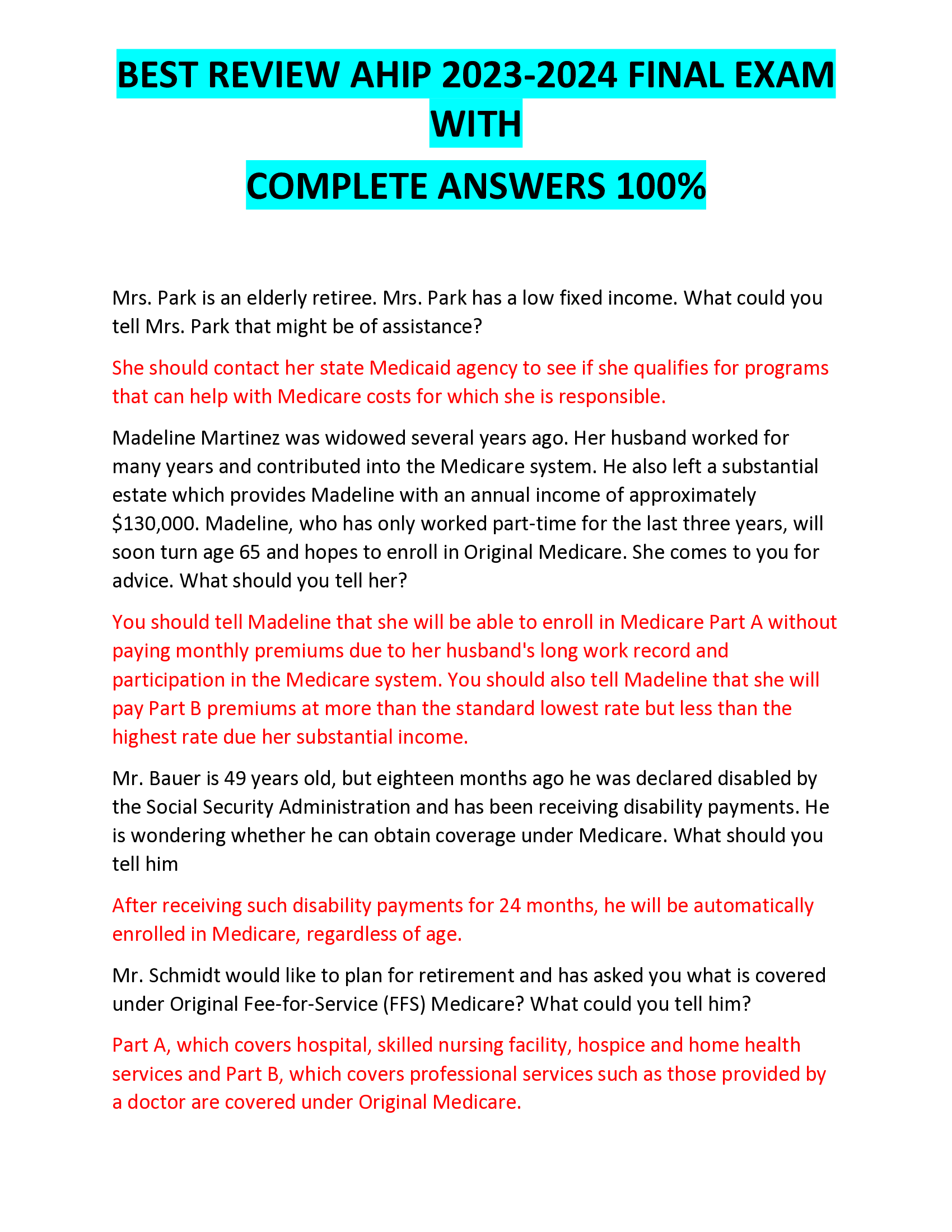 BEST REVIEW AHIP 2023-2024 FINAL EXAM  WITH  COMPLETE ANSWERS
