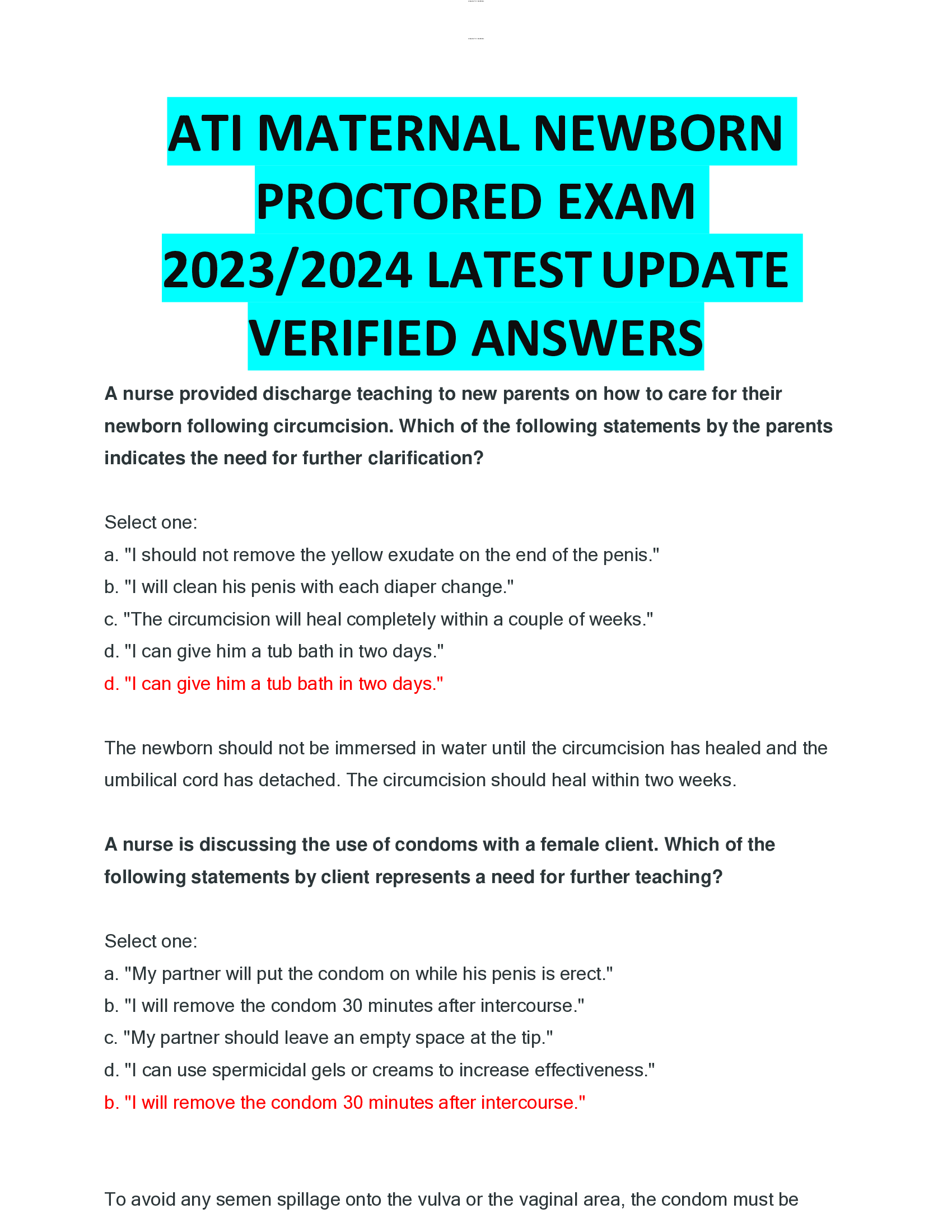 TI MATERNAL NEWBORN PROCTORED EXAM 2023,2024 LATEST UPDATE  VERIFIED ANSWERS