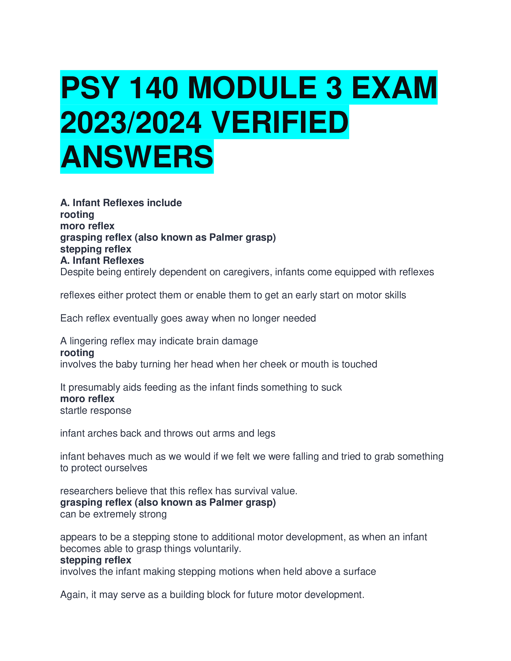 PSY 140 MODULE 3 EXAM  2023,2024 VERIFIED  ANSWERS