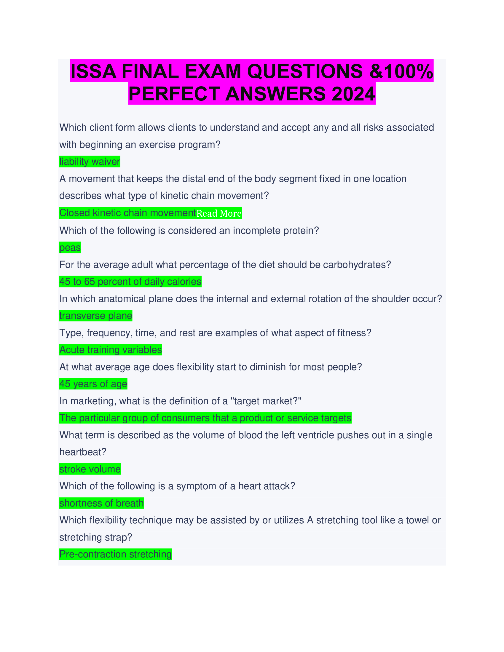BEST ANSWERS ISSA FINAL EXAM QUESTIONS &100 Percent PERFECT ANSWERS 2024