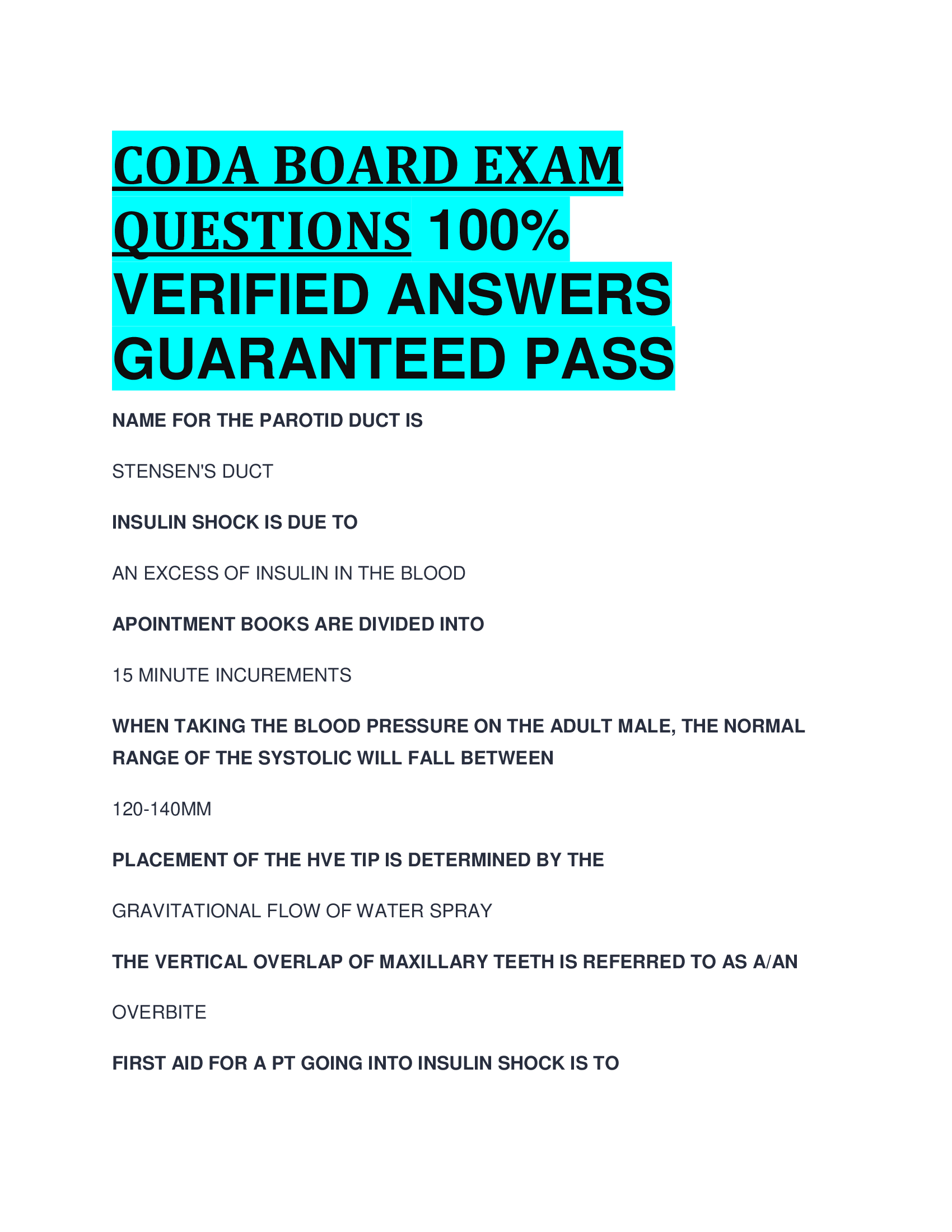 CODA BOARD EXAM QUESTIONS VERIFIED ANSWERS  GUARANTEED PASS