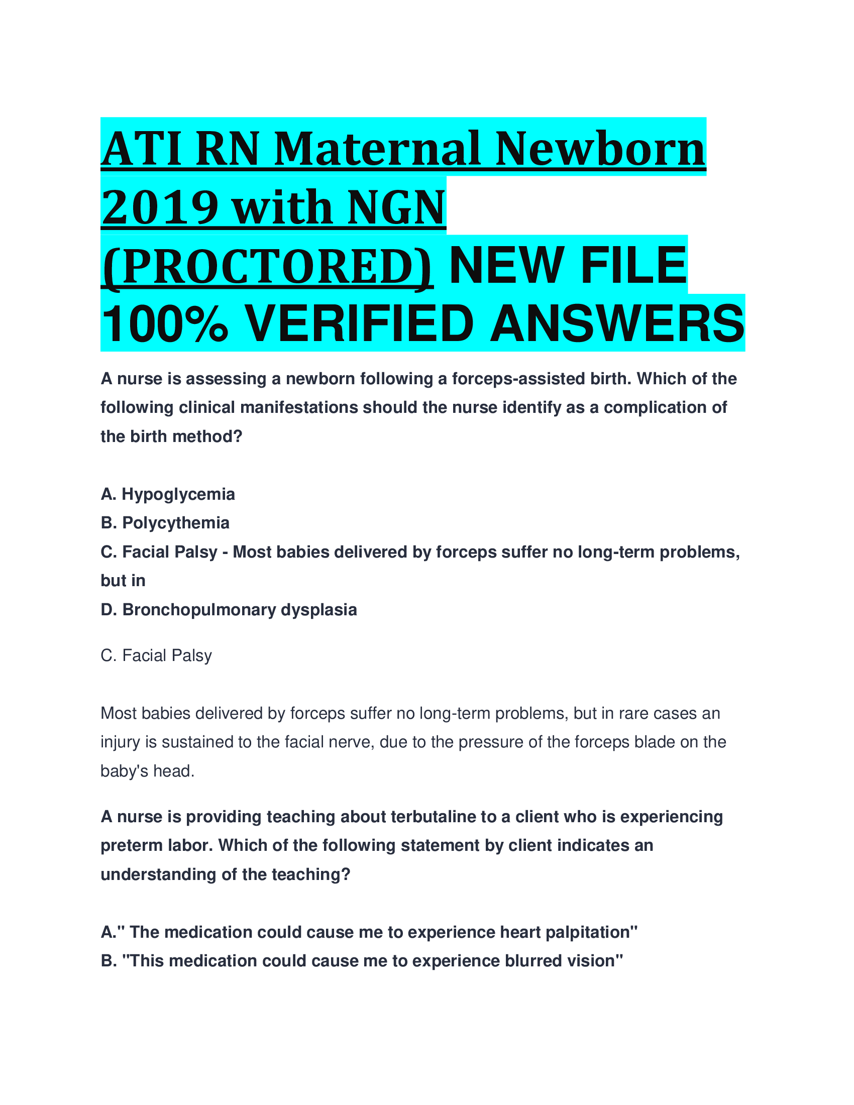 ATI RN Maternal Newborn 2019 with NGN (PROCTORED) NEW FILE   VERIFIED ANSWERS