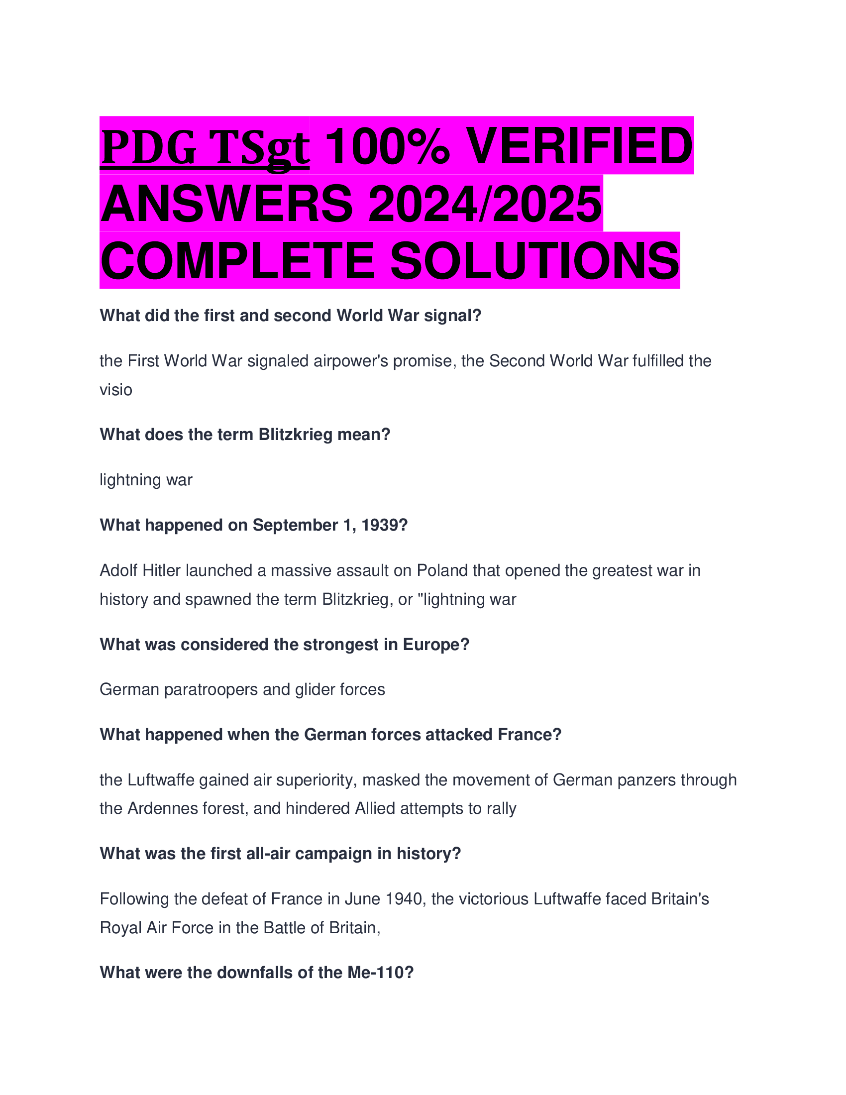 BEST ANSWERS PDG TSgt VERIFIED  ANSWERS 2024, 2026  COMPLETE SOLUTIONS