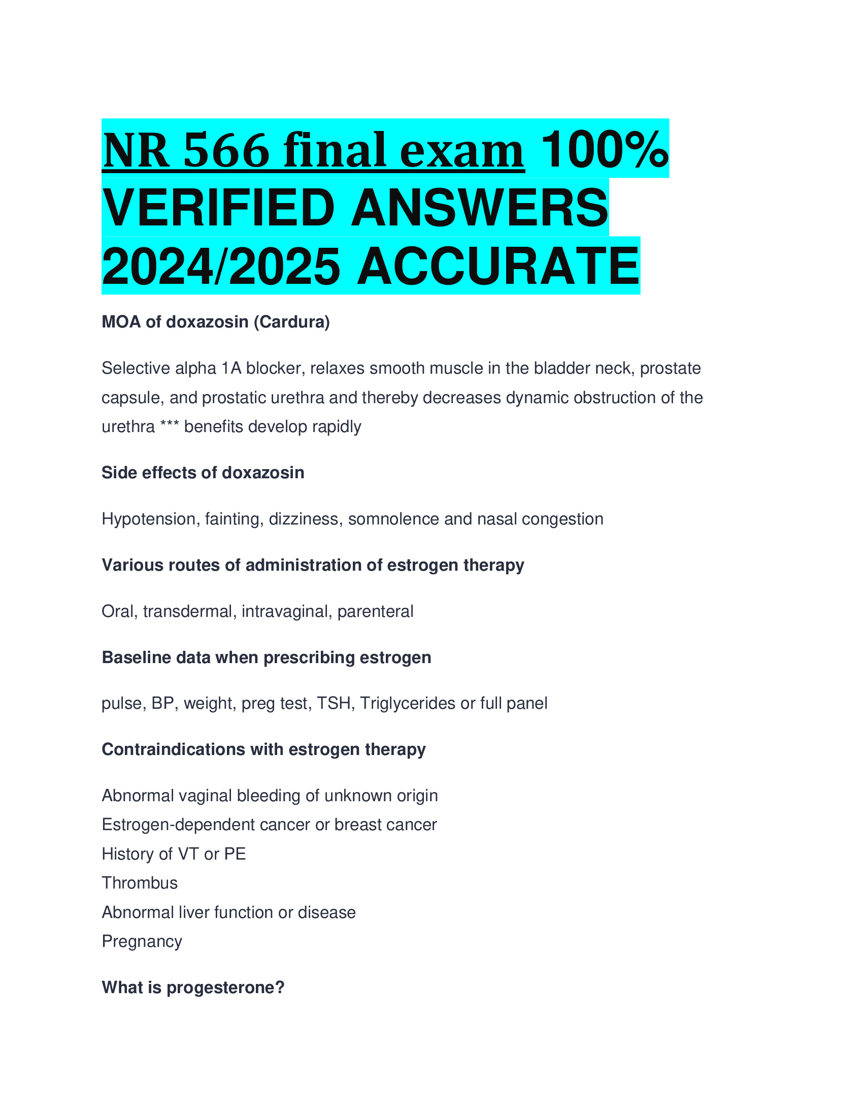 NR 566 final exam VERIFIED ANSWERS  20242026 ACCURATE