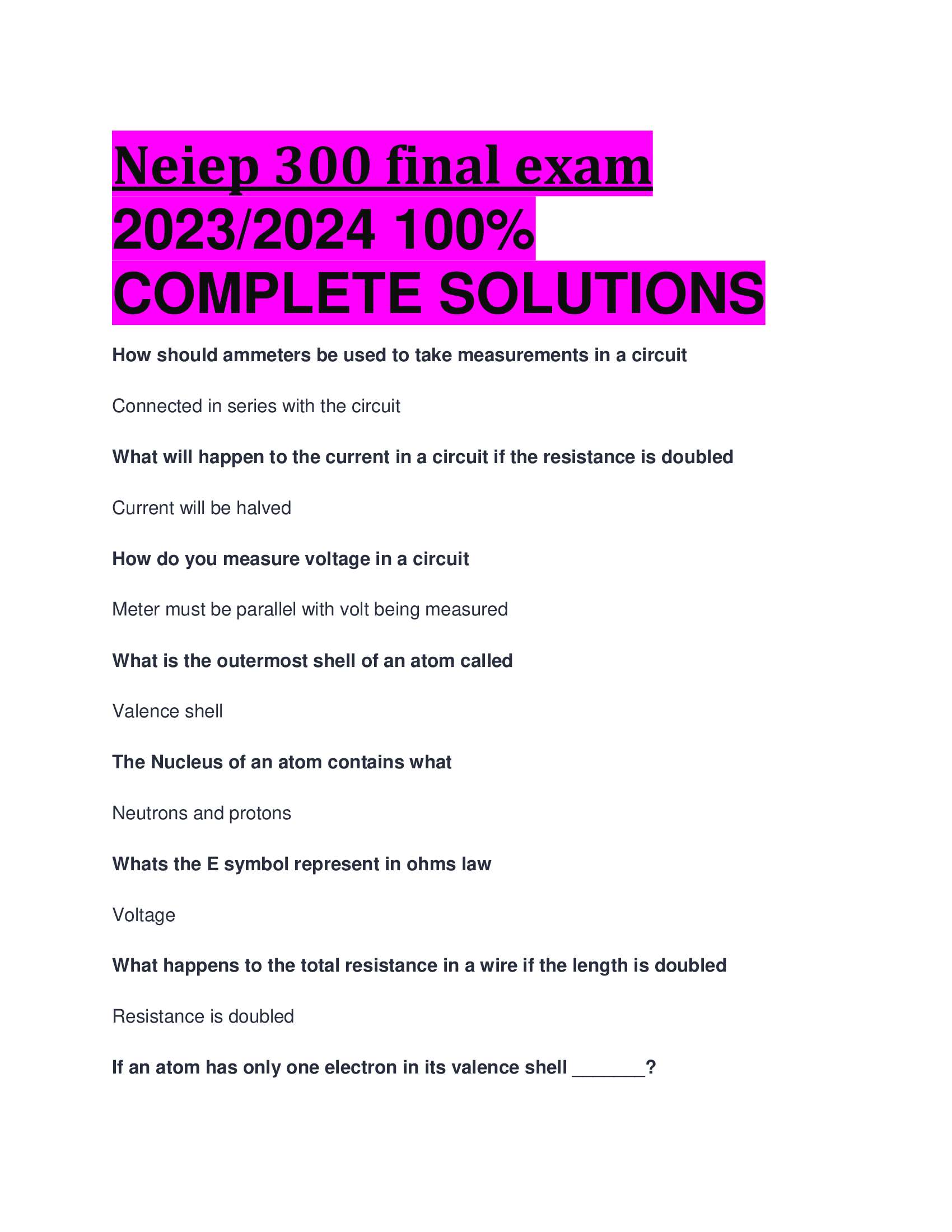 Neiep 300 final exam 2023,2024  COMPLETE SOLUTIONS