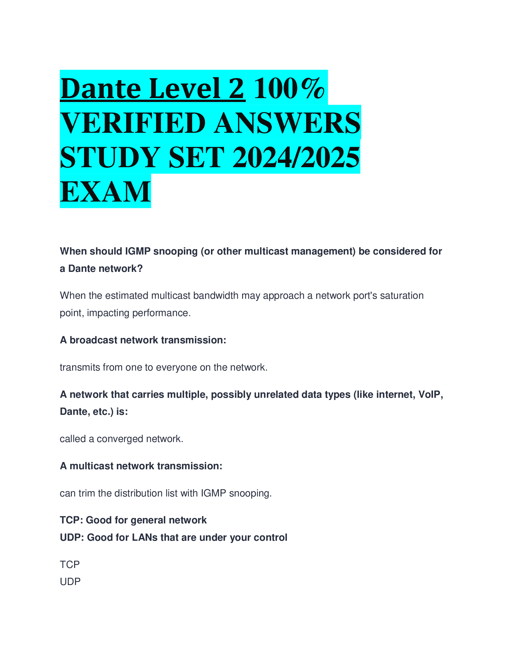 Dante Level 2  VERIFIED ANSWERS  STUDY SET 20242026  EXAM