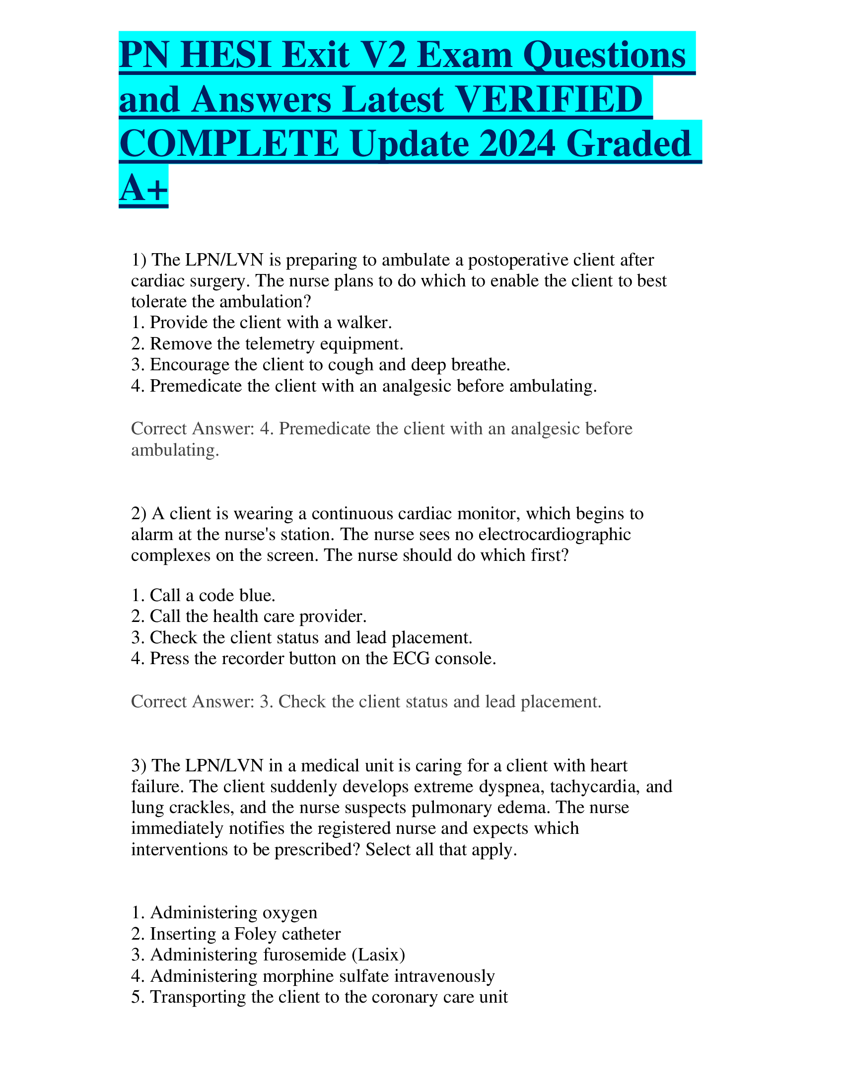 PN HESI Exit V2 Exam Questions  and Answers Latest VERIFIED  COMPLETE Update 2024 Graded  A+
