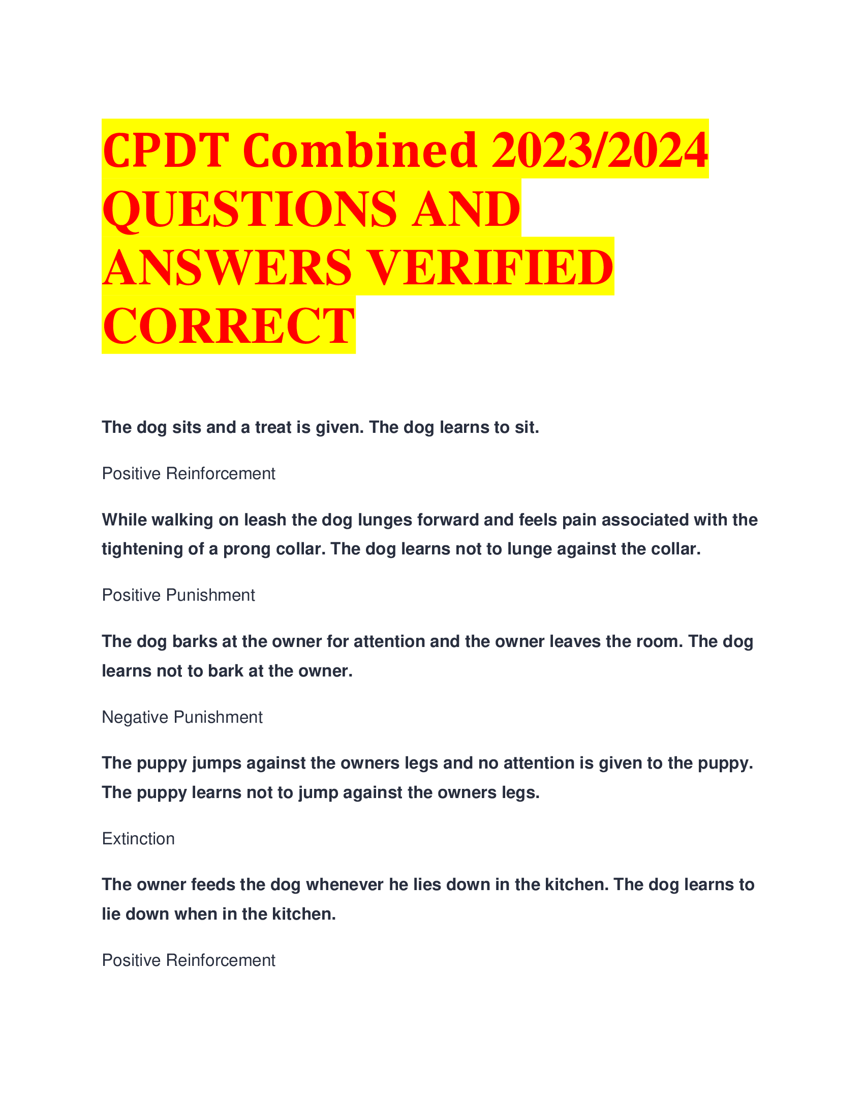 CPDT Combined 2023,2024  QUESTIONS AND  ANSWERS VERIFIED  CORRECT