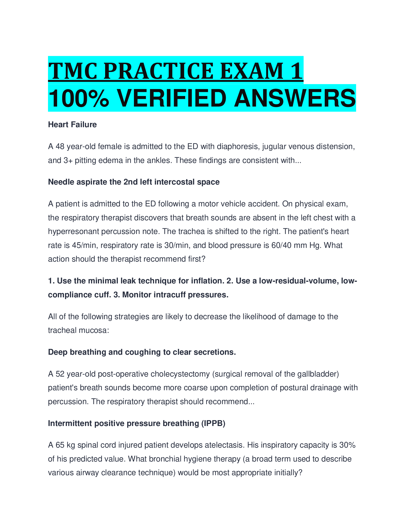 TMC PRACTICE EXAM 1 VERIFIED ANSWERS