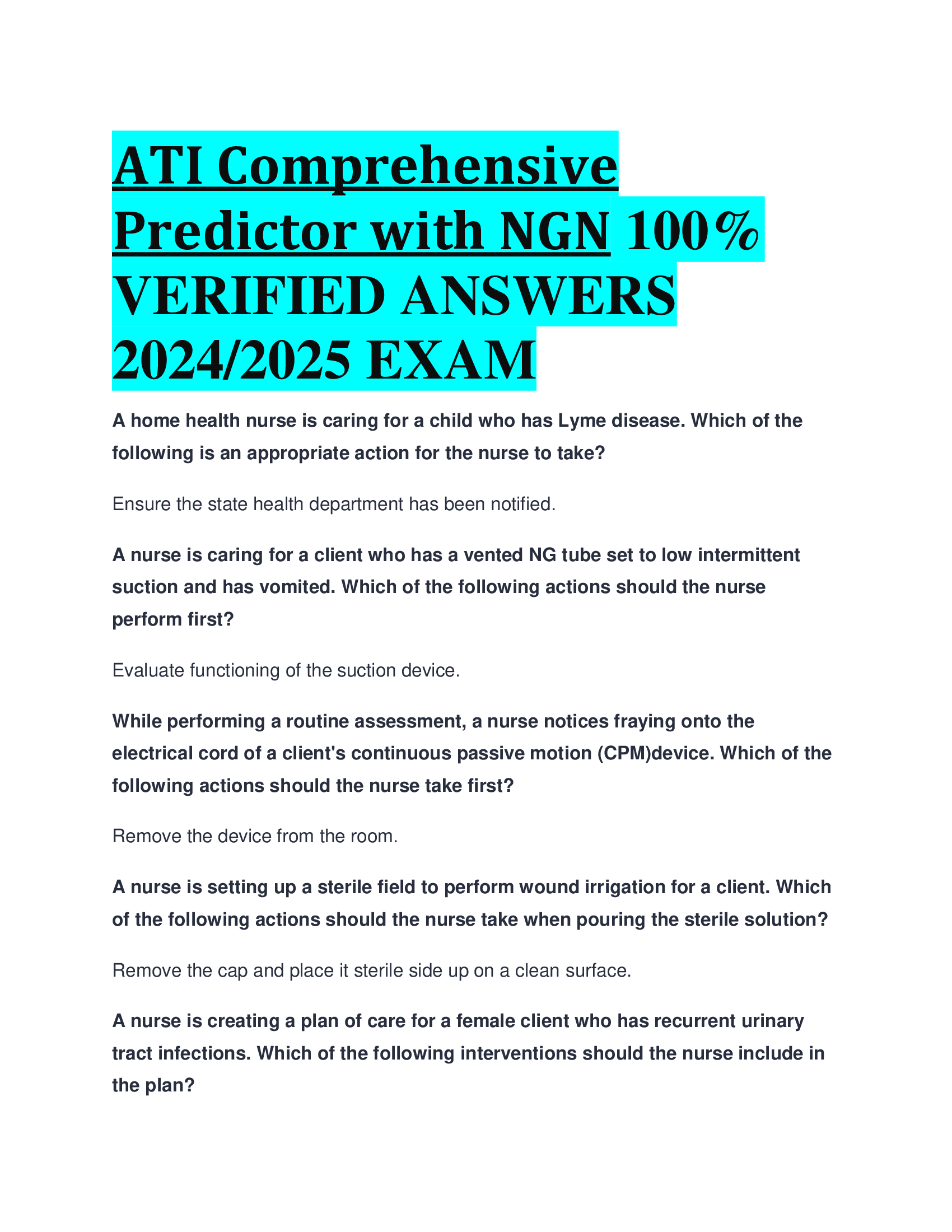 ATI Comprehensive Predictor with NGN  VERIFIED ANSWERS  20242026 EXAM