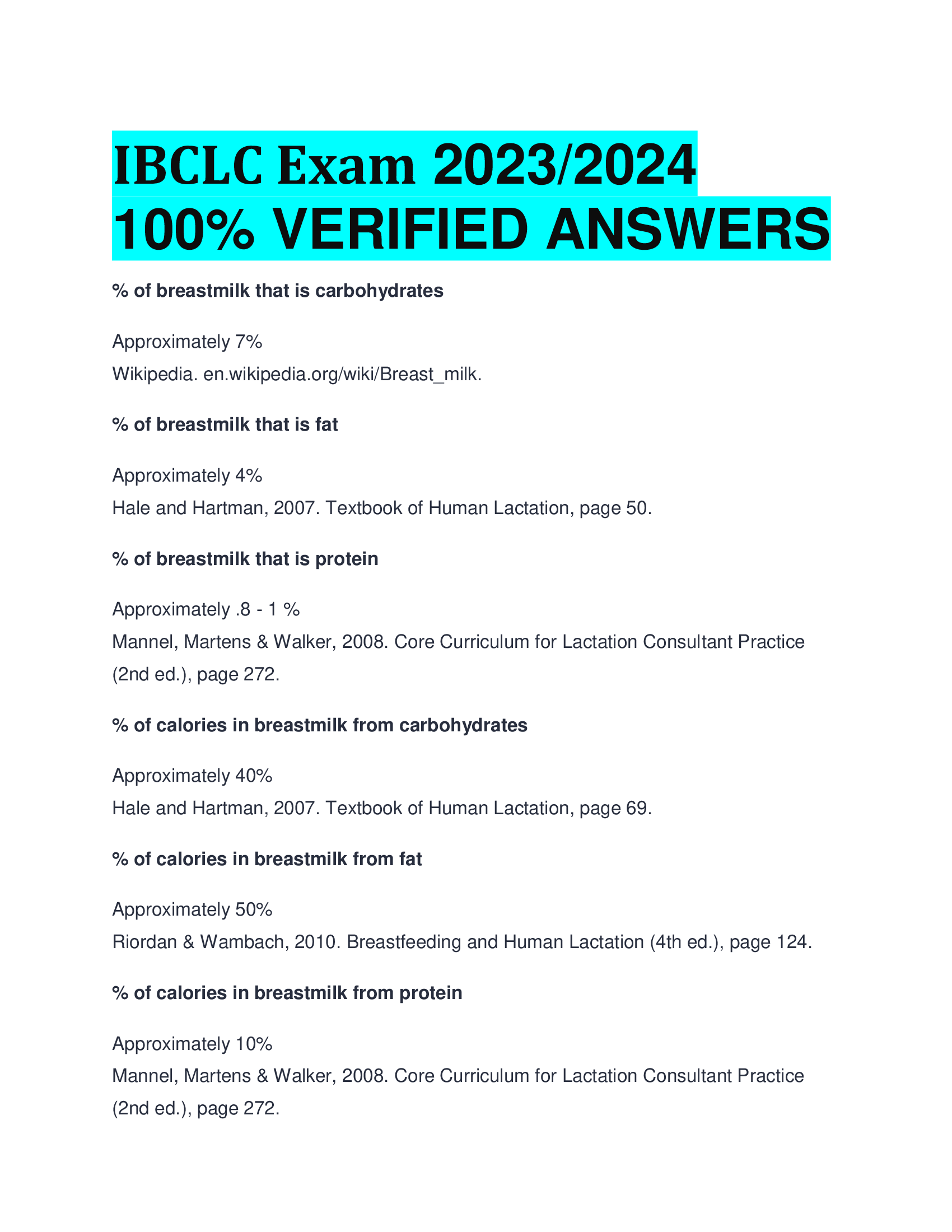 IBCLC Exam 2023,2024  VERIFIED ANSWERS