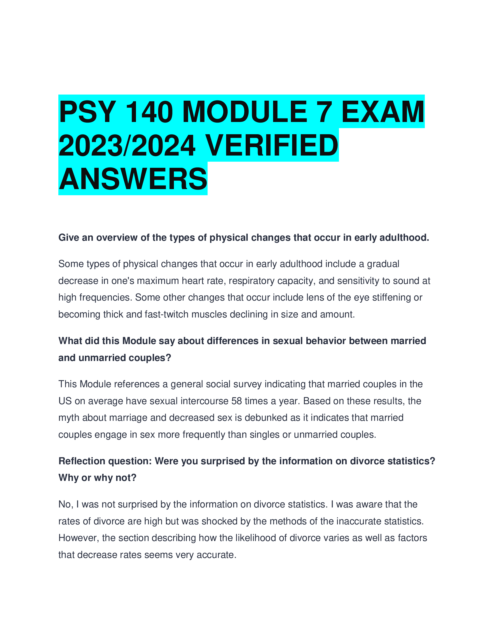 PSY 140 MODULE 7 EXAM  2023,2024 VERIFIED  ANSWERS
