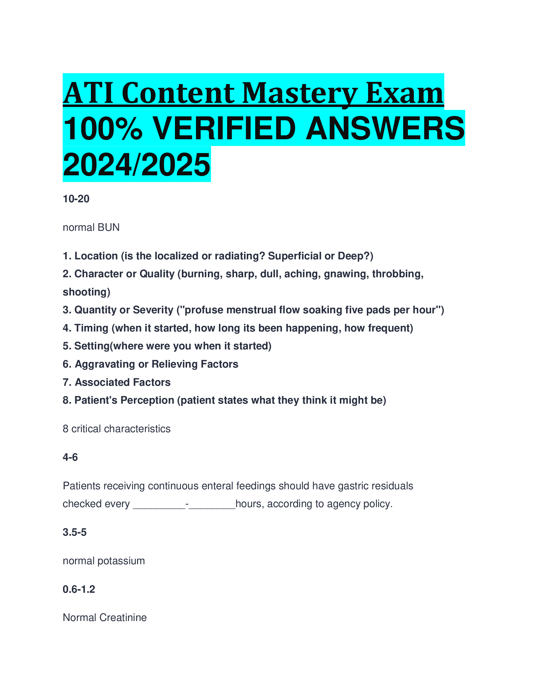 ATI Content Mastery Exam VERIFIED ANSWERS  20242026