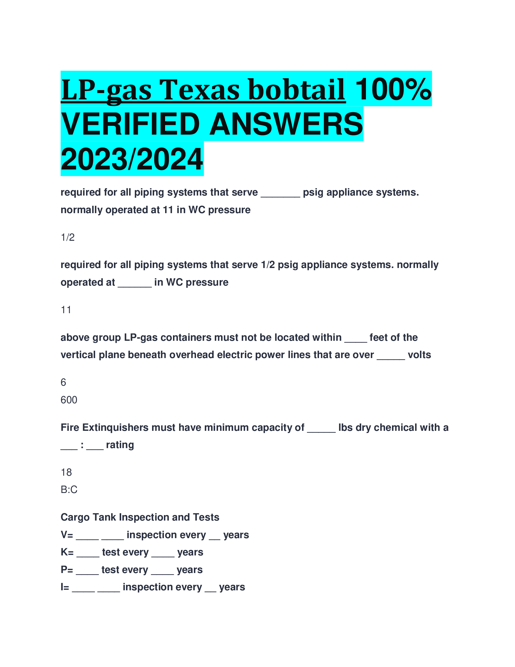 LP-gas Texas bobtail VERIFIED ANSWERS  2023,2024