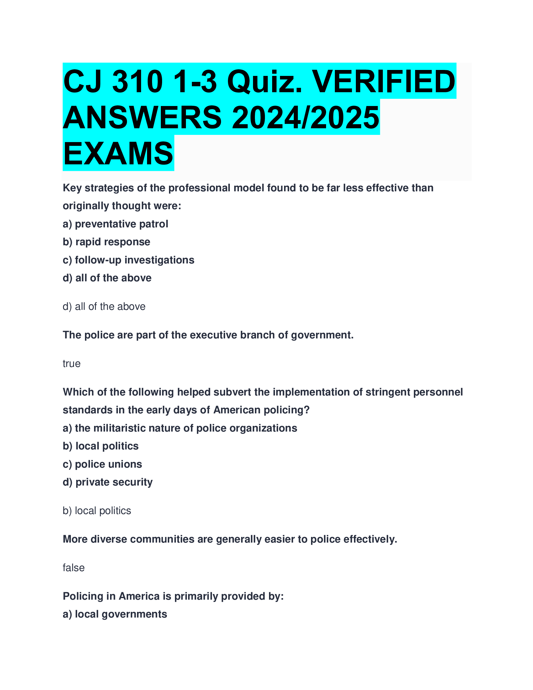CJ 310 1-3 Quiz. VERIFIED  ANSWERS 2024,2026  EXAMS